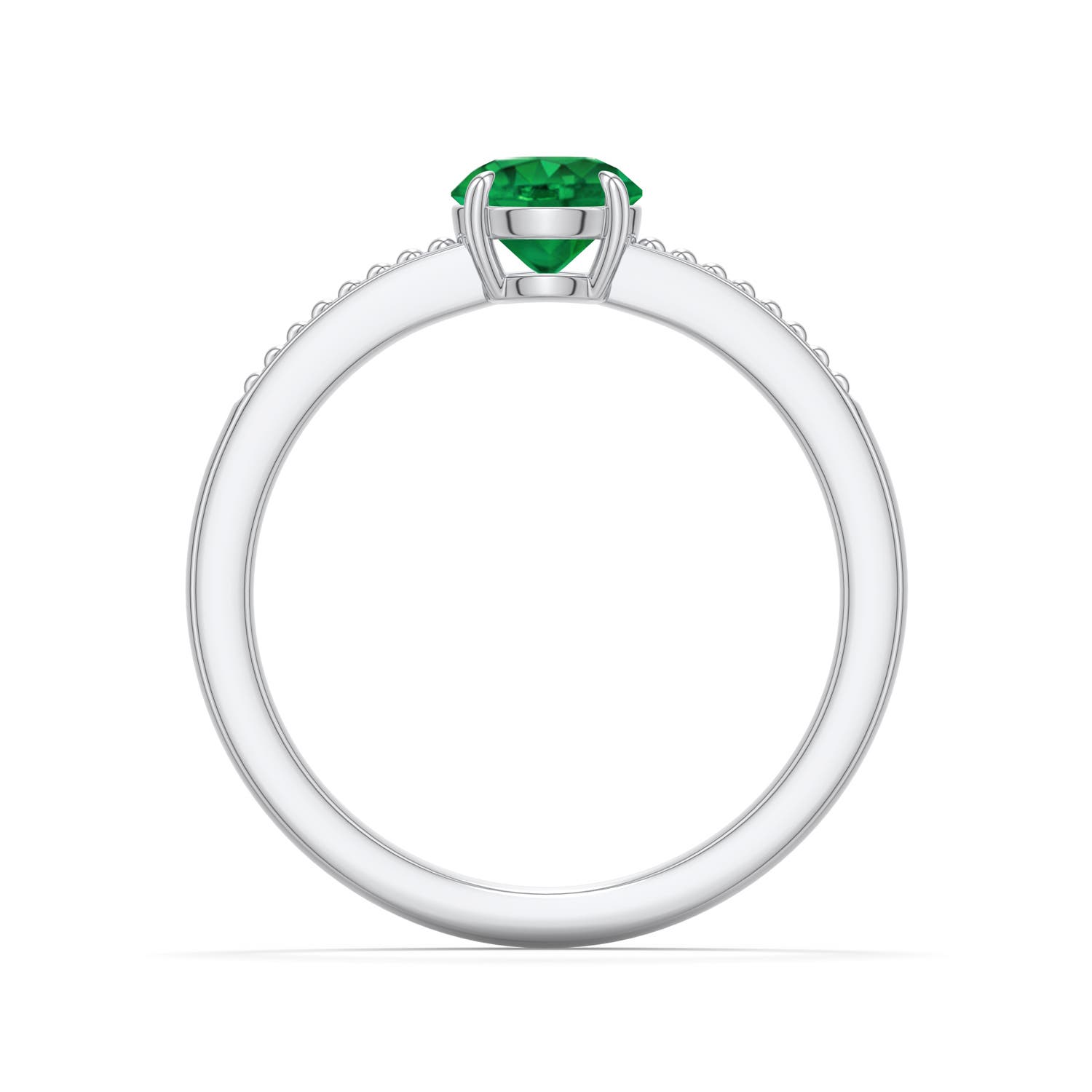 5.5mm AAA Round Emerald Milgrain Shank Engagement Ring in White Gold - side 1