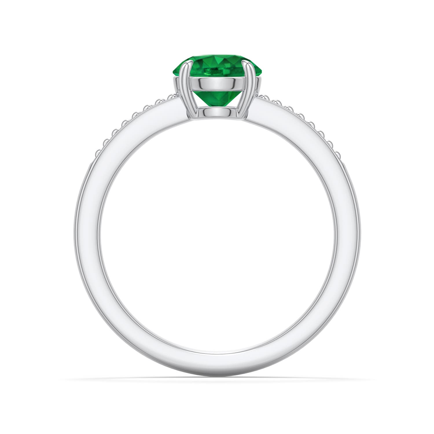 6.5mm AAA Round Emerald Milgrain Shank Engagement Ring in White Gold - side 1
