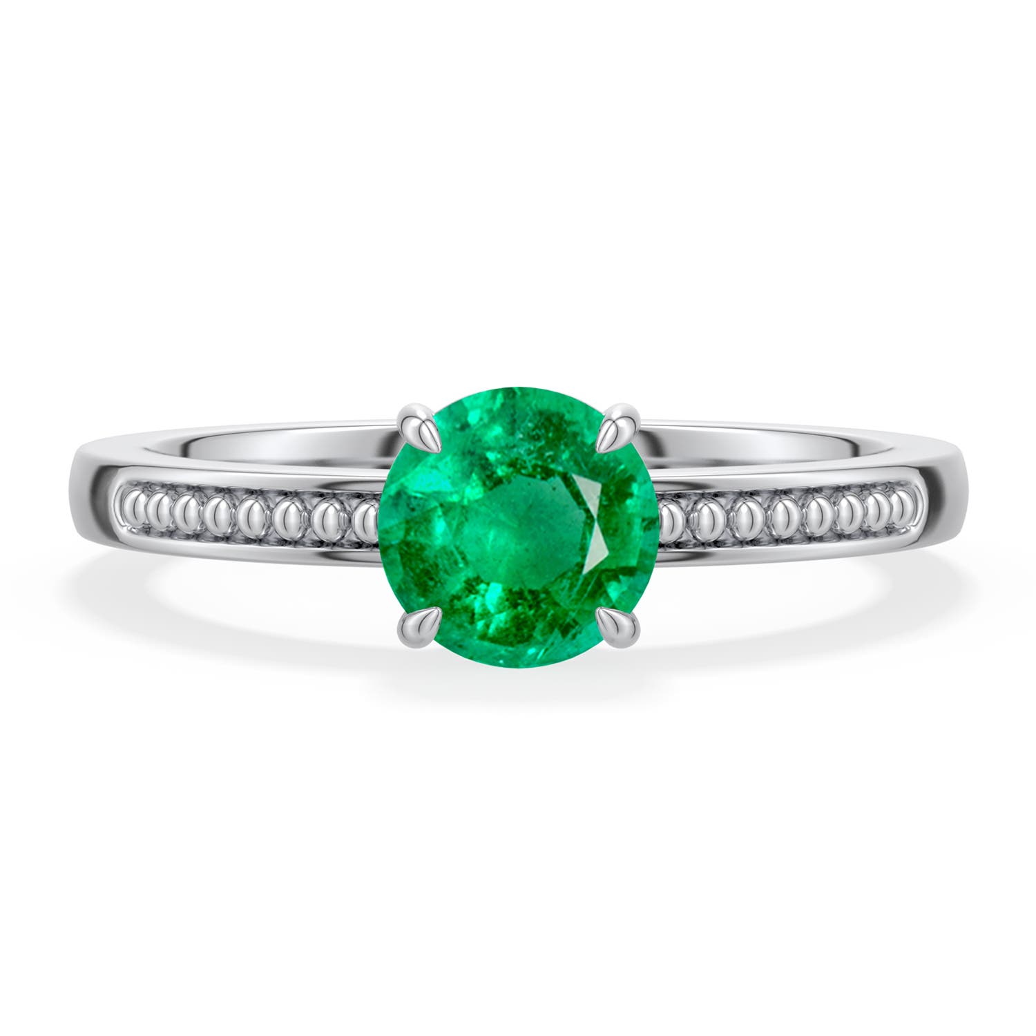 6mm AAA Round Emerald Milgrain Shank Engagement Ring in White Gold - main