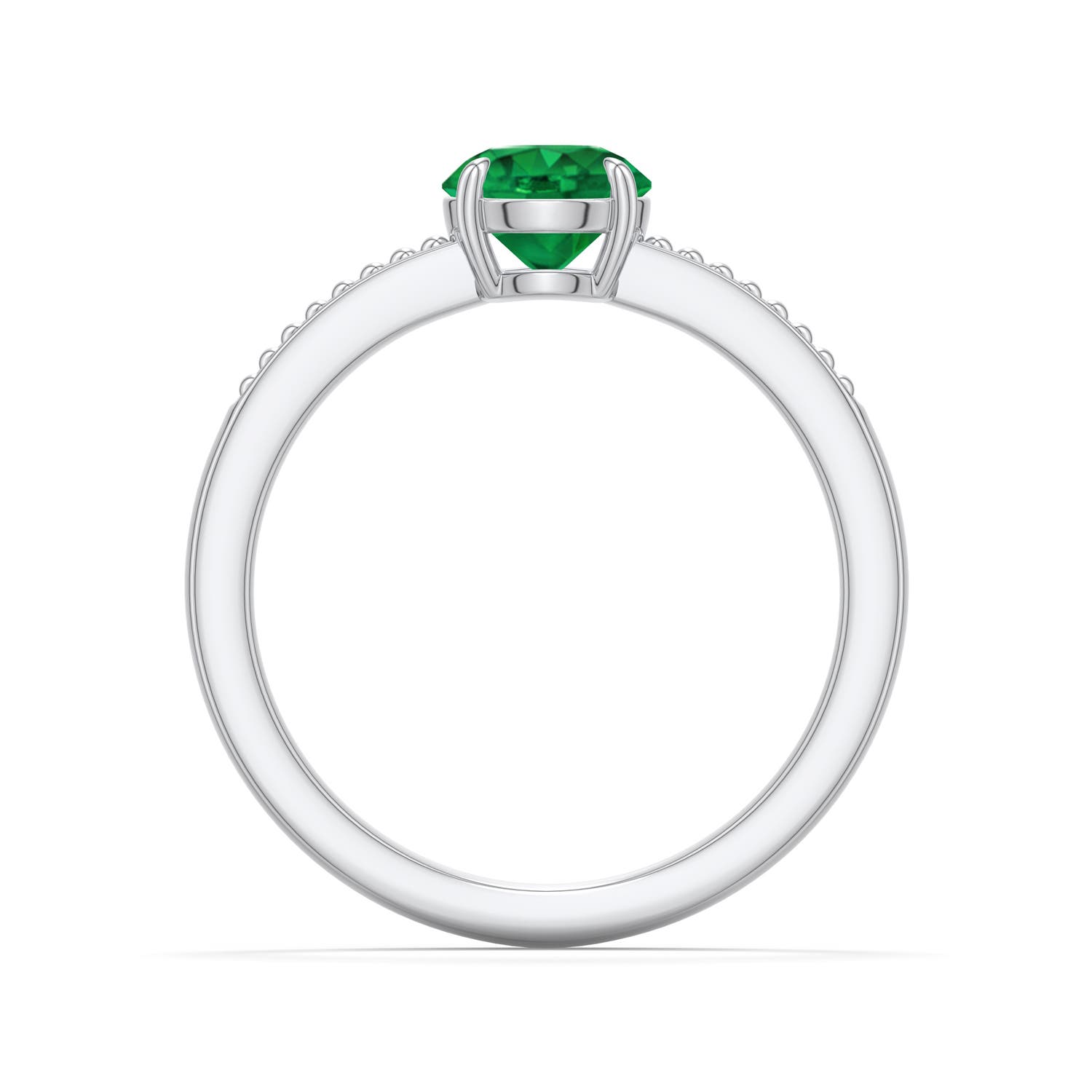 6mm AAA Round Emerald Milgrain Shank Engagement Ring in White Gold - side 1