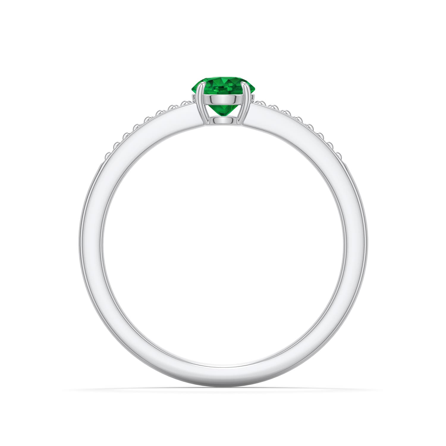 4.5mm AAAA Round Emerald Milgrain Shank Engagement Ring in White Gold - side 1