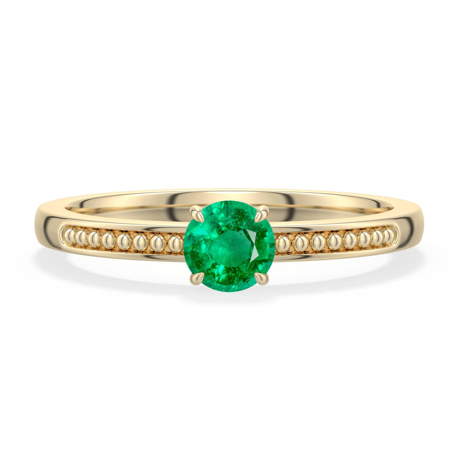 4.5mm AAA Round Emerald Milgrain Shank Engagement Ring in Yellow Gold - main