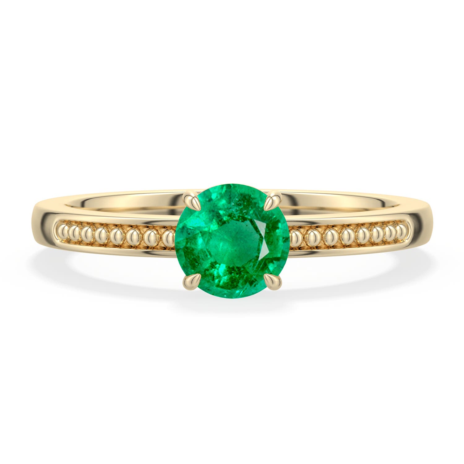 5.5mm AAA Round Emerald Milgrain Shank Engagement Ring in Yellow Gold - main