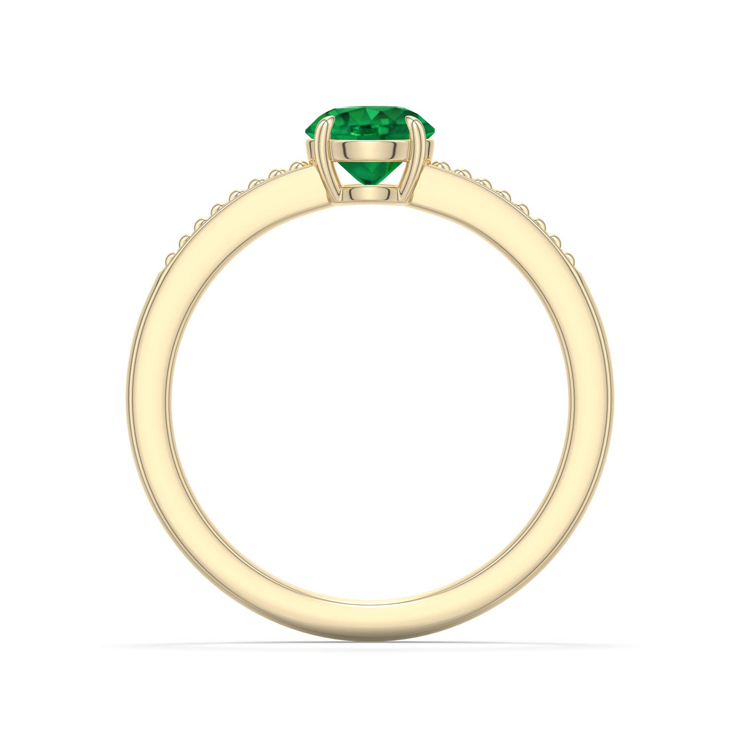 5.5mm AAA Round Emerald Milgrain Shank Engagement Ring in Yellow Gold - side 1 - side 2