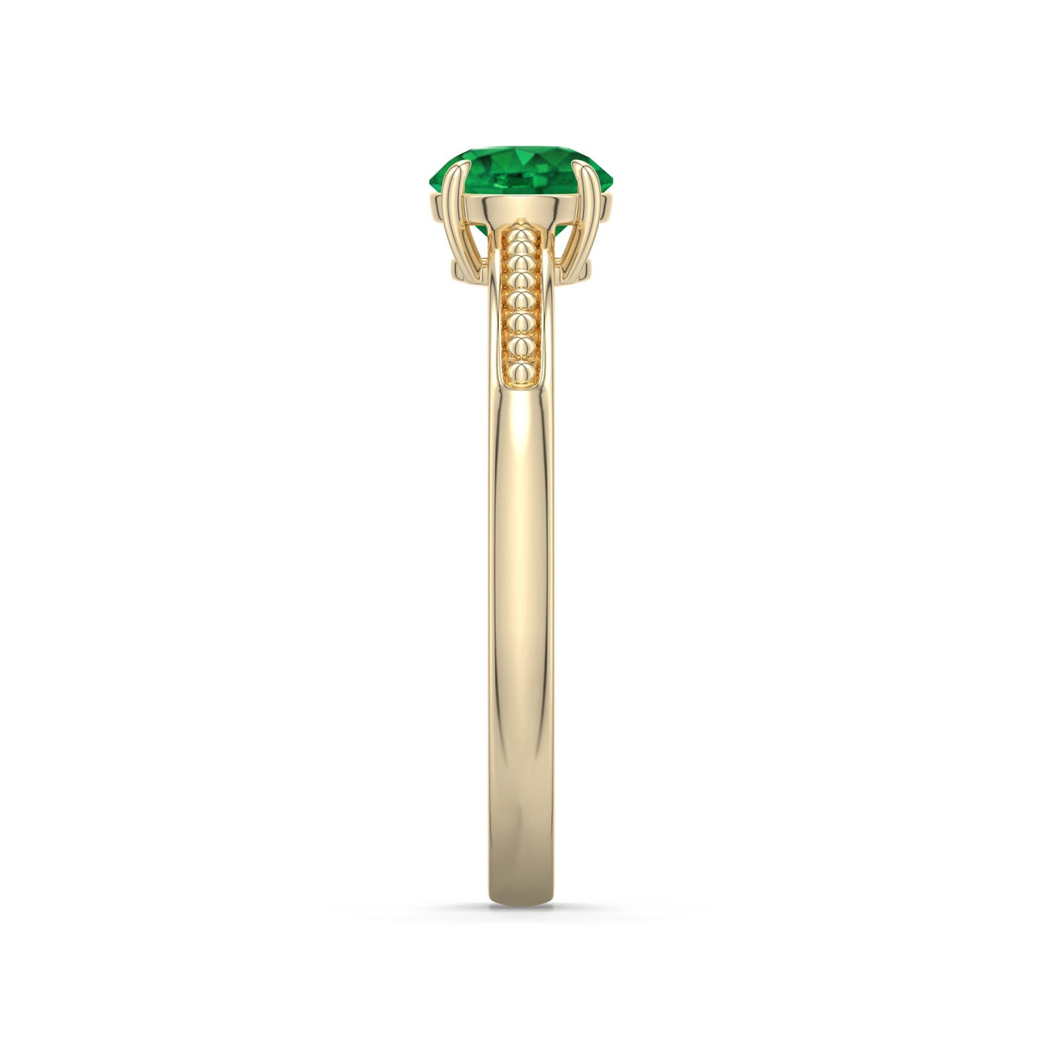 5.5mm AAA Round Emerald Milgrain Shank Engagement Ring in Yellow Gold - side 2 - side 3