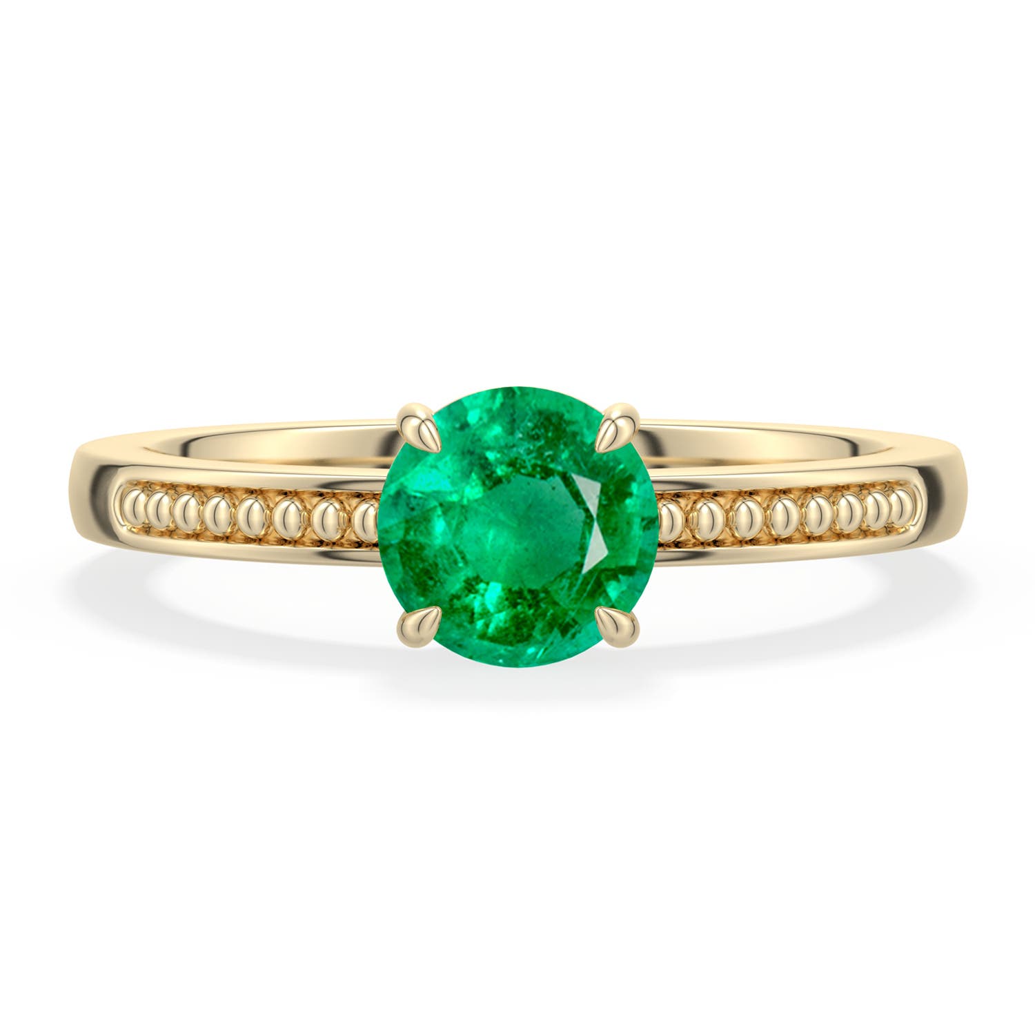 6mm AAA Round Emerald Milgrain Shank Engagement Ring in Yellow Gold - main