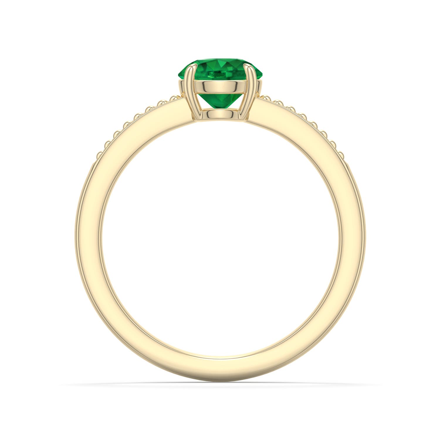 6mm AAA Round Emerald Milgrain Shank Engagement Ring in Yellow Gold - side 1