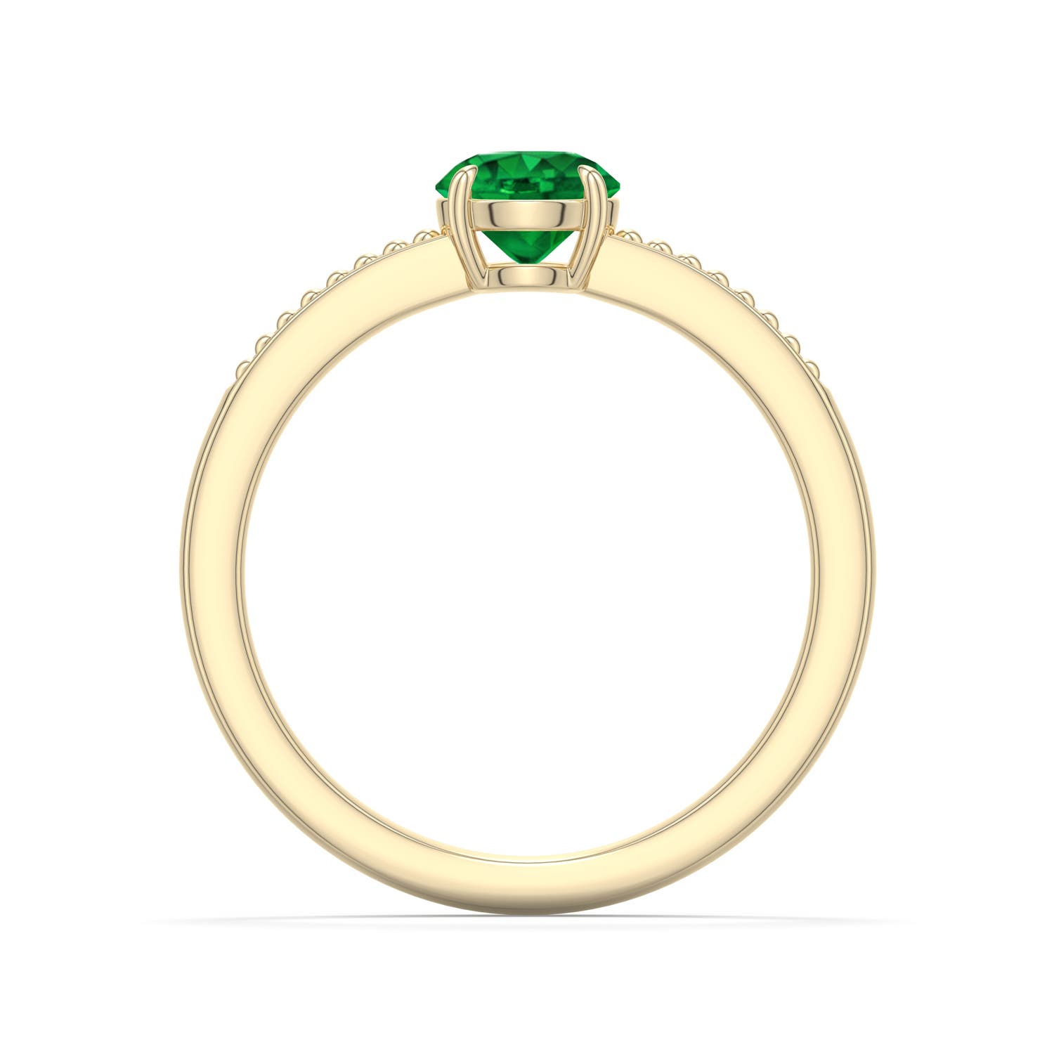 5.5mm AAAA Round Emerald Milgrain Shank Engagement Ring in Yellow Gold - side 1