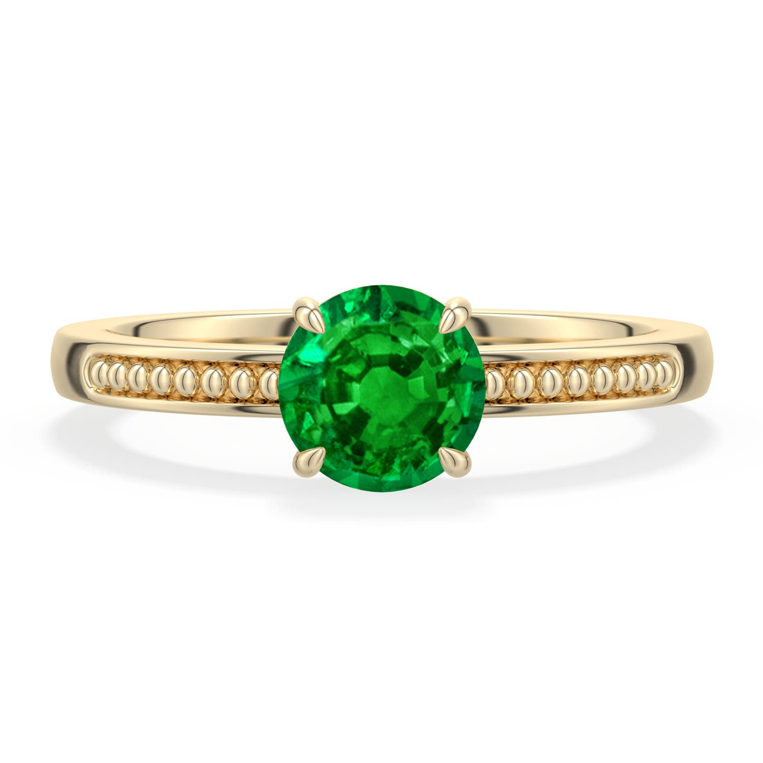 6mm AAAA Round Emerald Milgrain Shank Engagement Ring in Yellow Gold - main