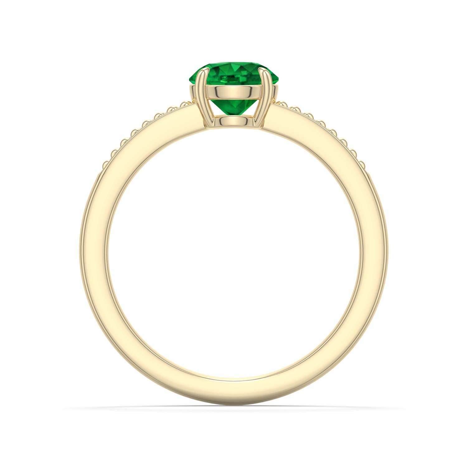 6mm AAAA Round Emerald Milgrain Shank Engagement Ring in Yellow Gold - side 1