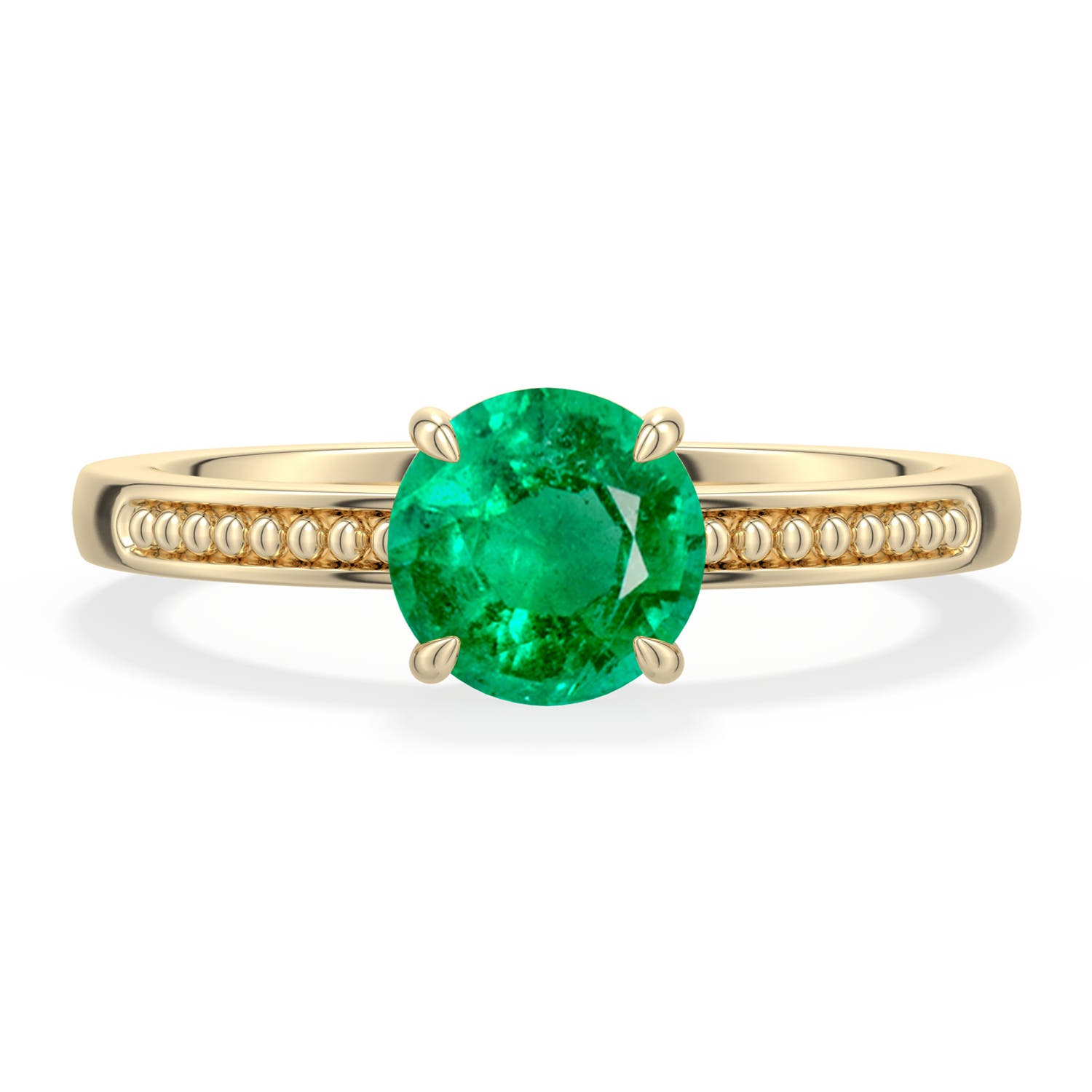 6.5mm AAA Round Emerald Milgrain Shank Engagement Ring in 18K Yellow Gold - main