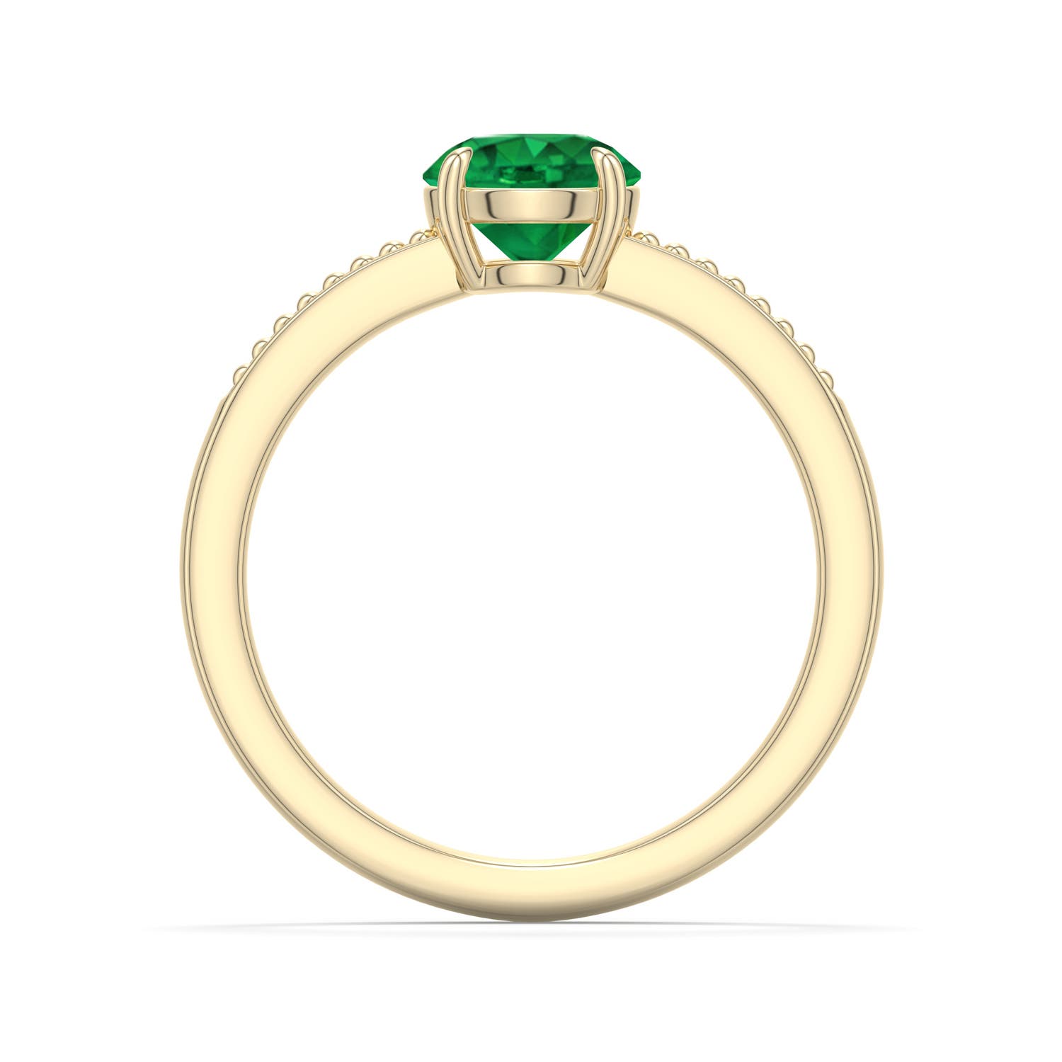 6.5mm AAA Round Emerald Milgrain Shank Engagement Ring in 18K Yellow Gold - side 1
