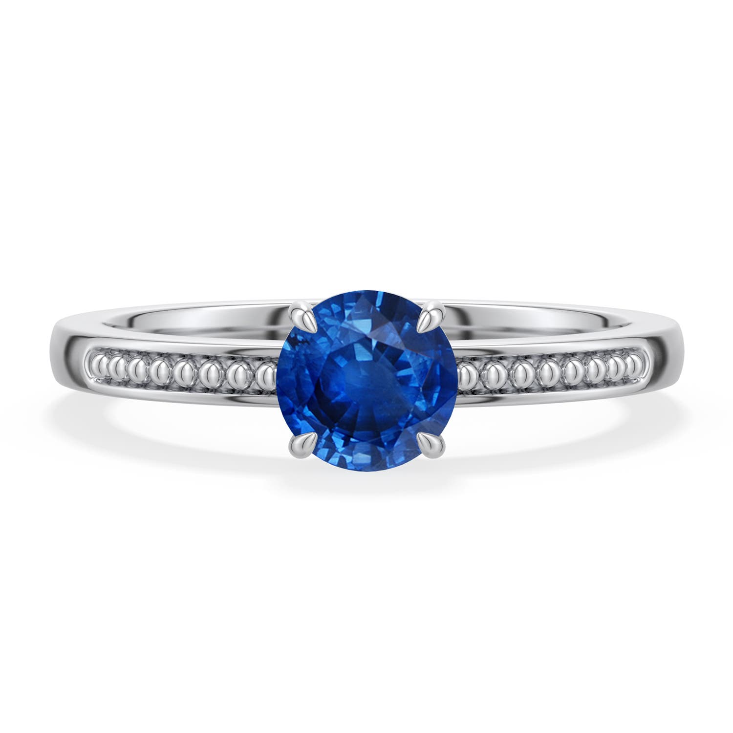 5.5mm AAA Round Blue Sapphire Milgrain Shank Engagement Ring in White Gold - main