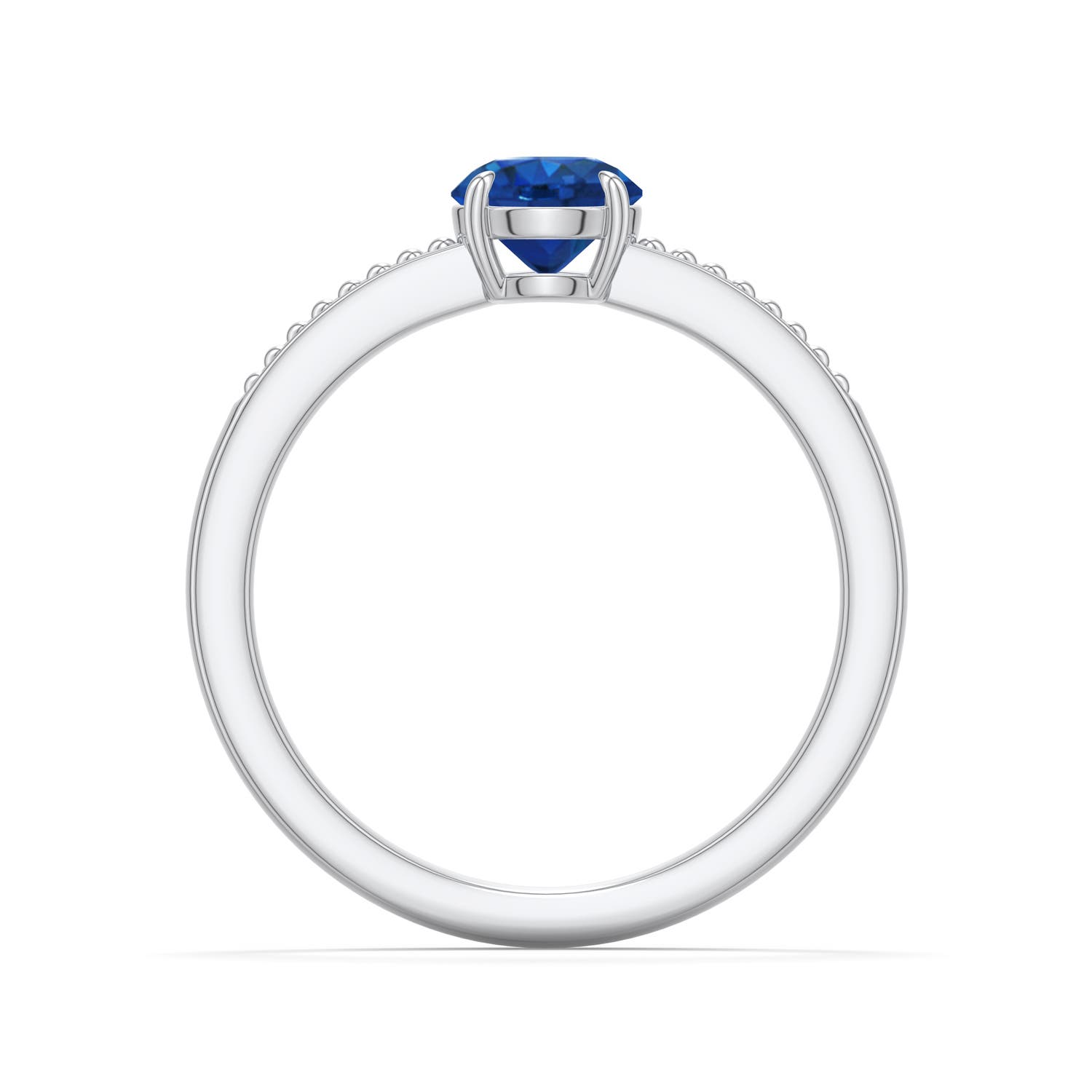 5.5mm AAA Round Blue Sapphire Milgrain Shank Engagement Ring in White Gold - side 1 - side 2