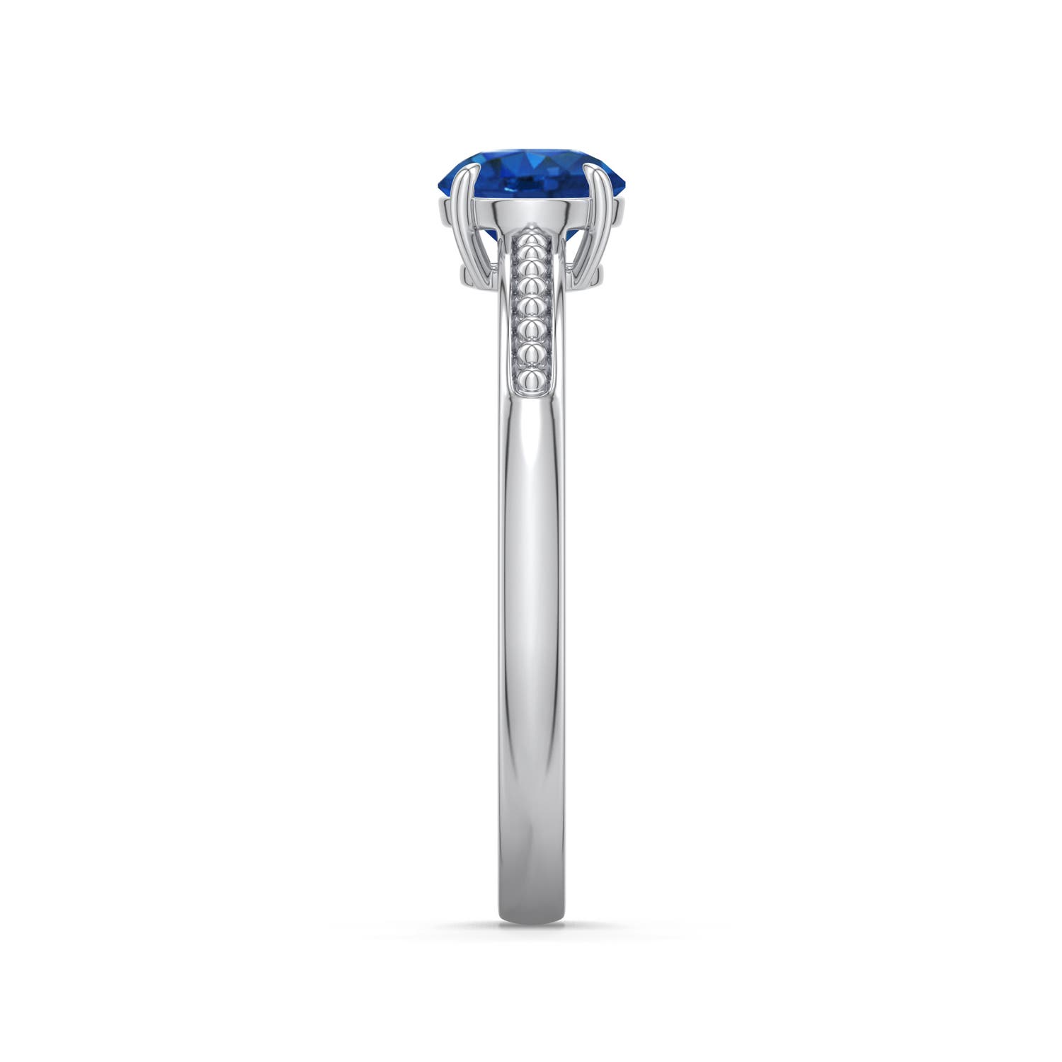 5.5mm AAA Round Blue Sapphire Milgrain Shank Engagement Ring in White Gold - side 2 - side 3