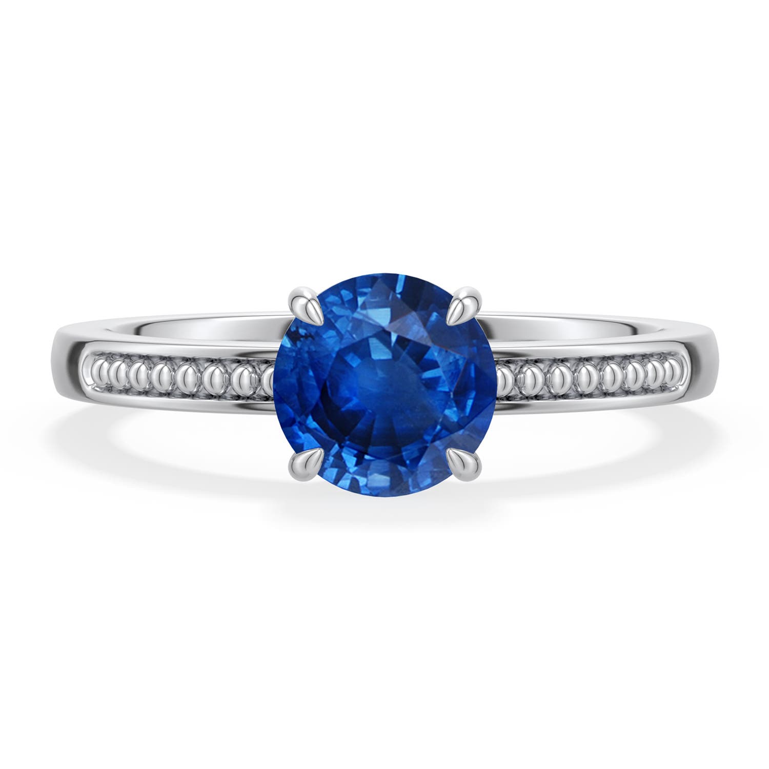 6.5mm AAA Round Blue Sapphire Milgrain Shank Engagement Ring in White Gold - main