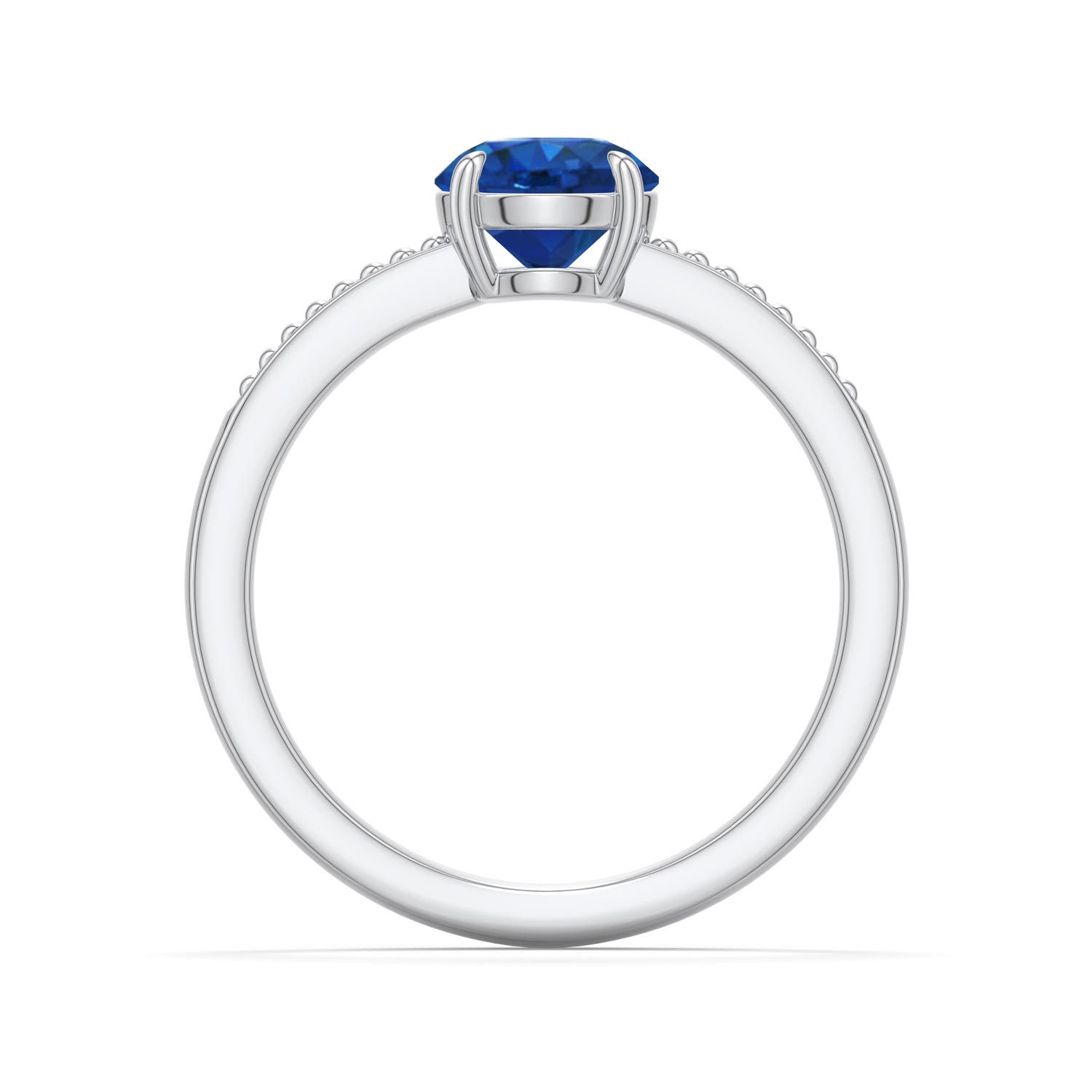 6.5mm AAA Round Blue Sapphire Milgrain Shank Engagement Ring in White Gold - side 1