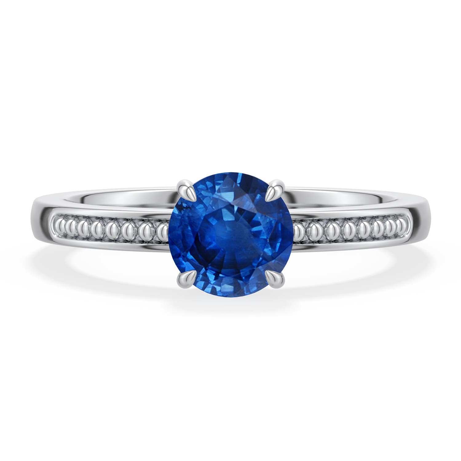 6mm AAA Round Blue Sapphire Milgrain Shank Engagement Ring in White Gold - main