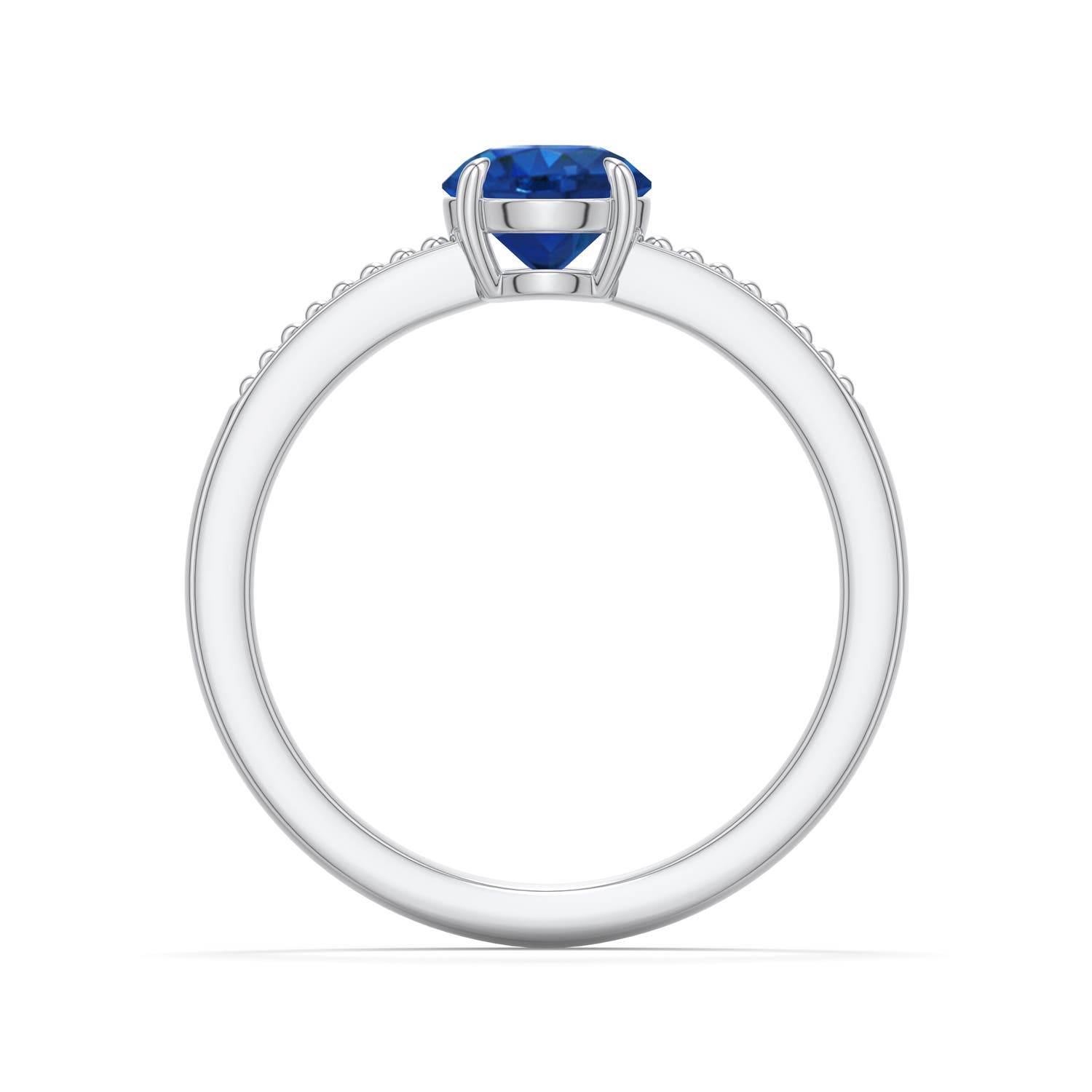 6mm AAA Round Blue Sapphire Milgrain Shank Engagement Ring in White Gold - side 1
