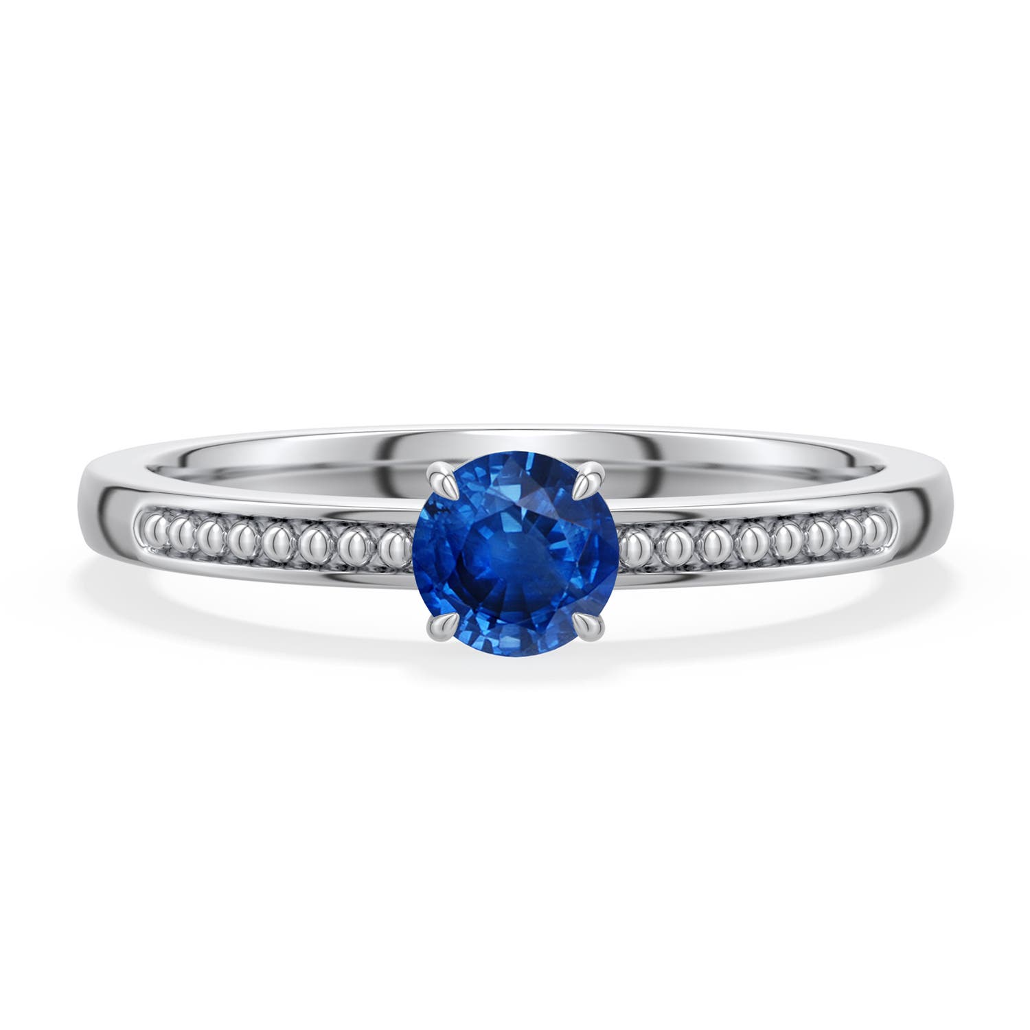 4.5mm AAA Round Blue Sapphire Milgrain Shank Engagement Ring in 18K White Gold - main