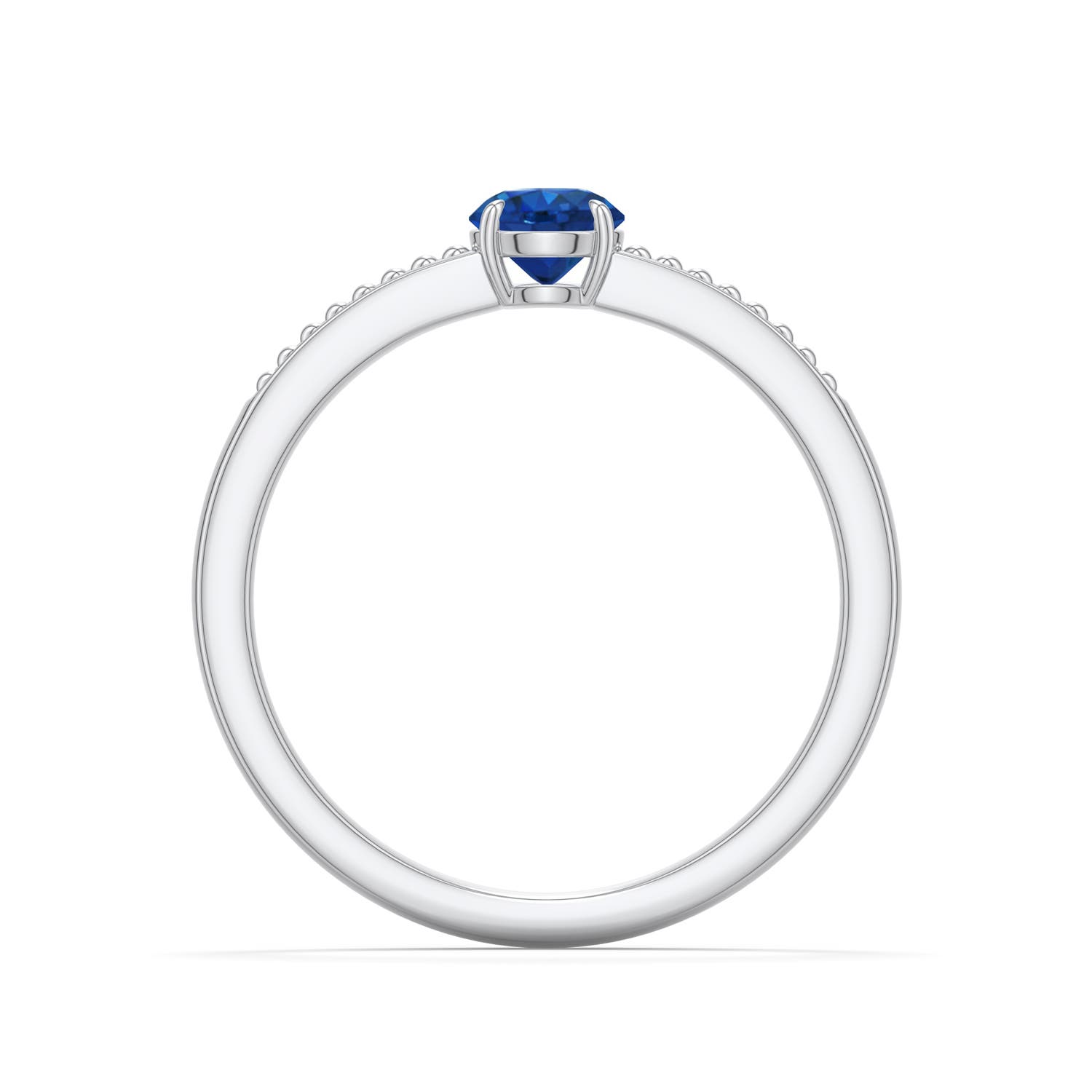4.5mm AAA Round Blue Sapphire Milgrain Shank Engagement Ring in 18K White Gold - side 1