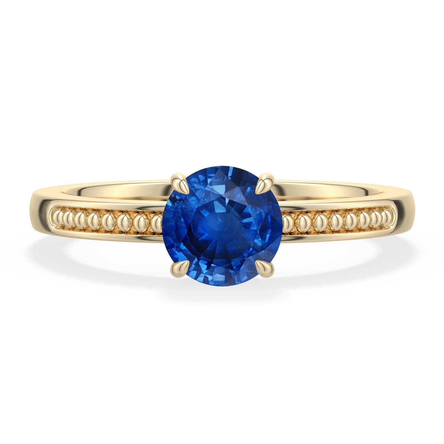 6mm AAA Round Blue Sapphire Milgrain Shank Engagement Ring in 18K Yellow Gold - main