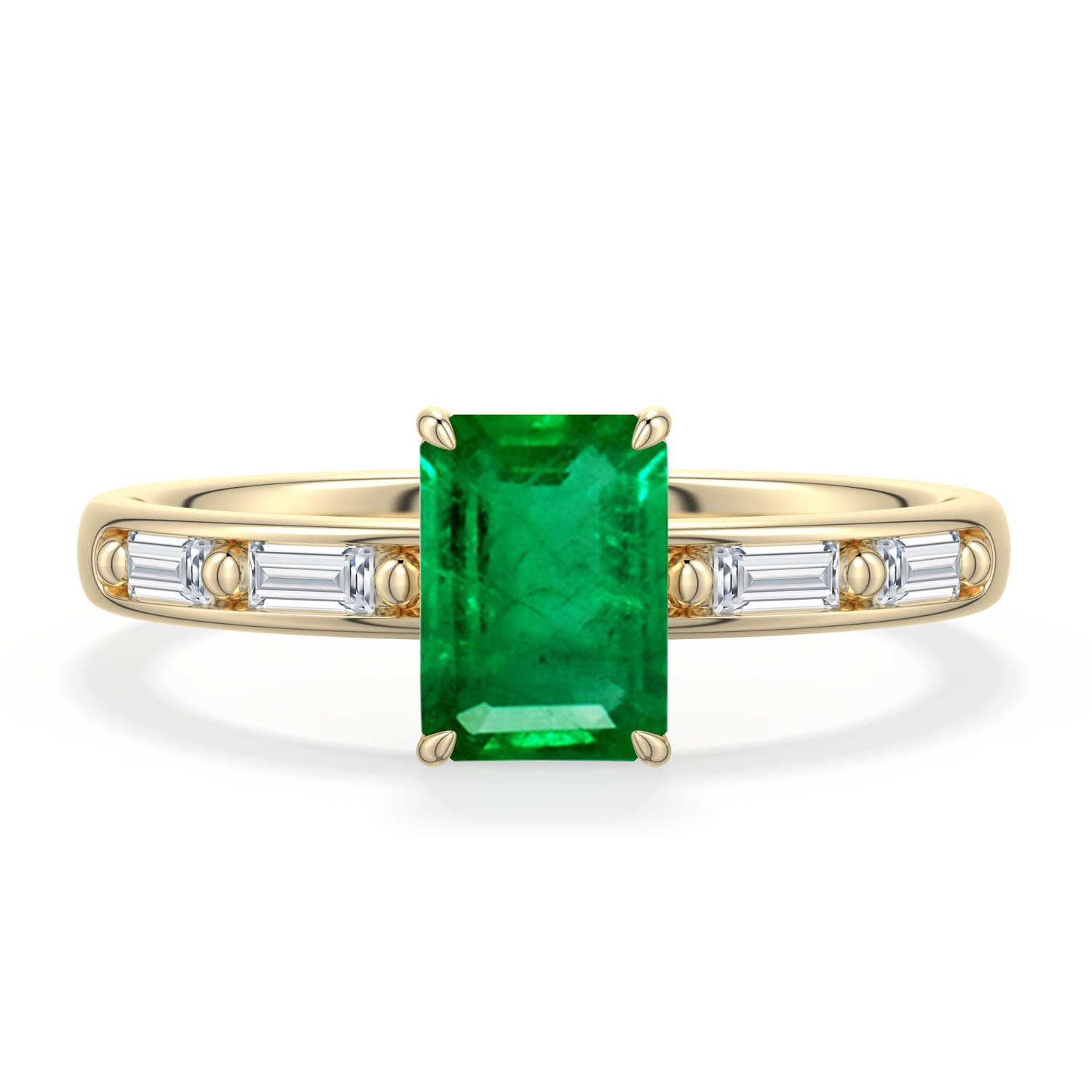 7x5mm AAA Emerald-Cut Emerald Engagement Ring with Baguette Accents in Yellow Gold - main