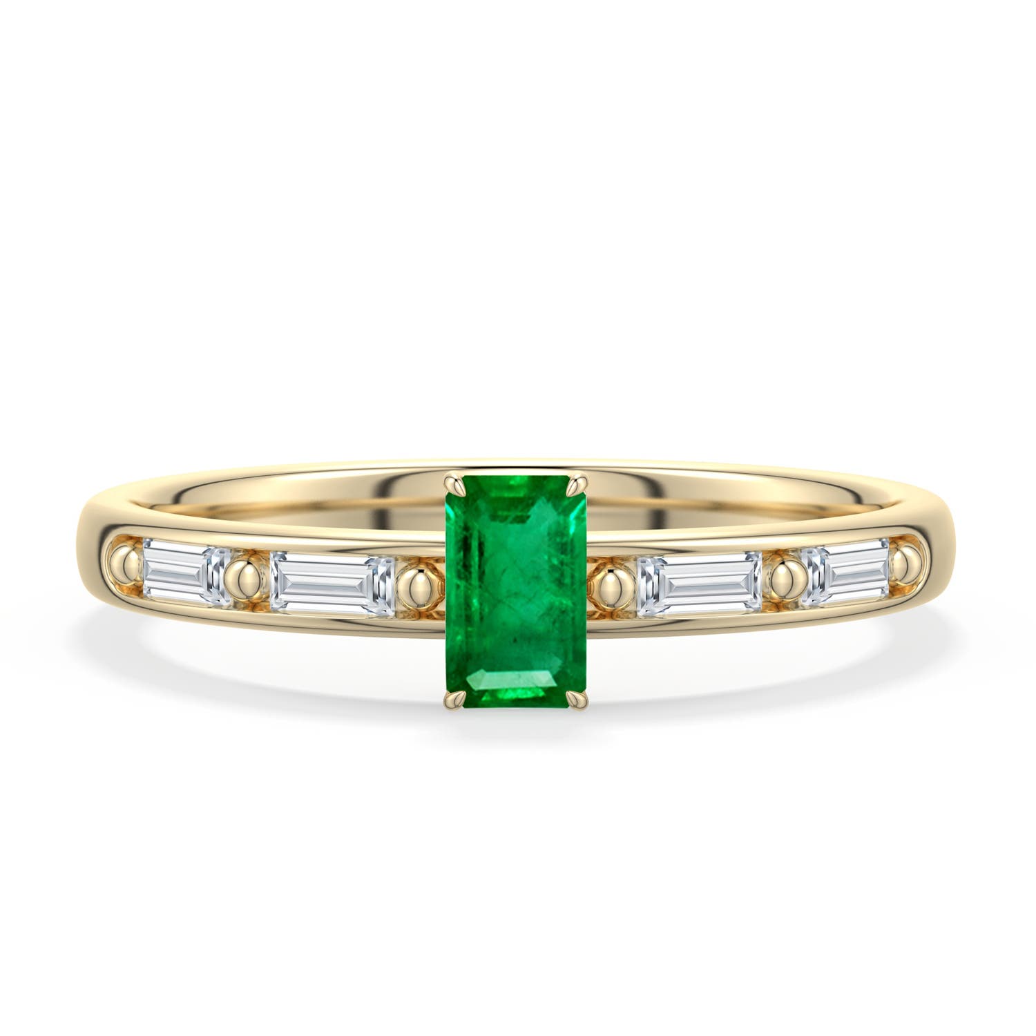 5x3mm AAA Emerald-Cut Emerald Engagement Ring with Baguette Accents in 18K Yellow Gold - main