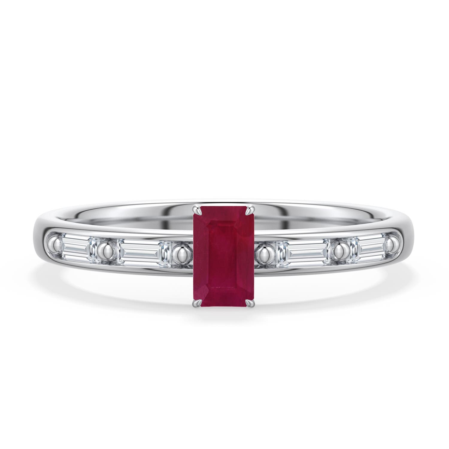 Angara 0.63 Ctw Emerald-cut Ruby Engagement Ring With Baguette Accents