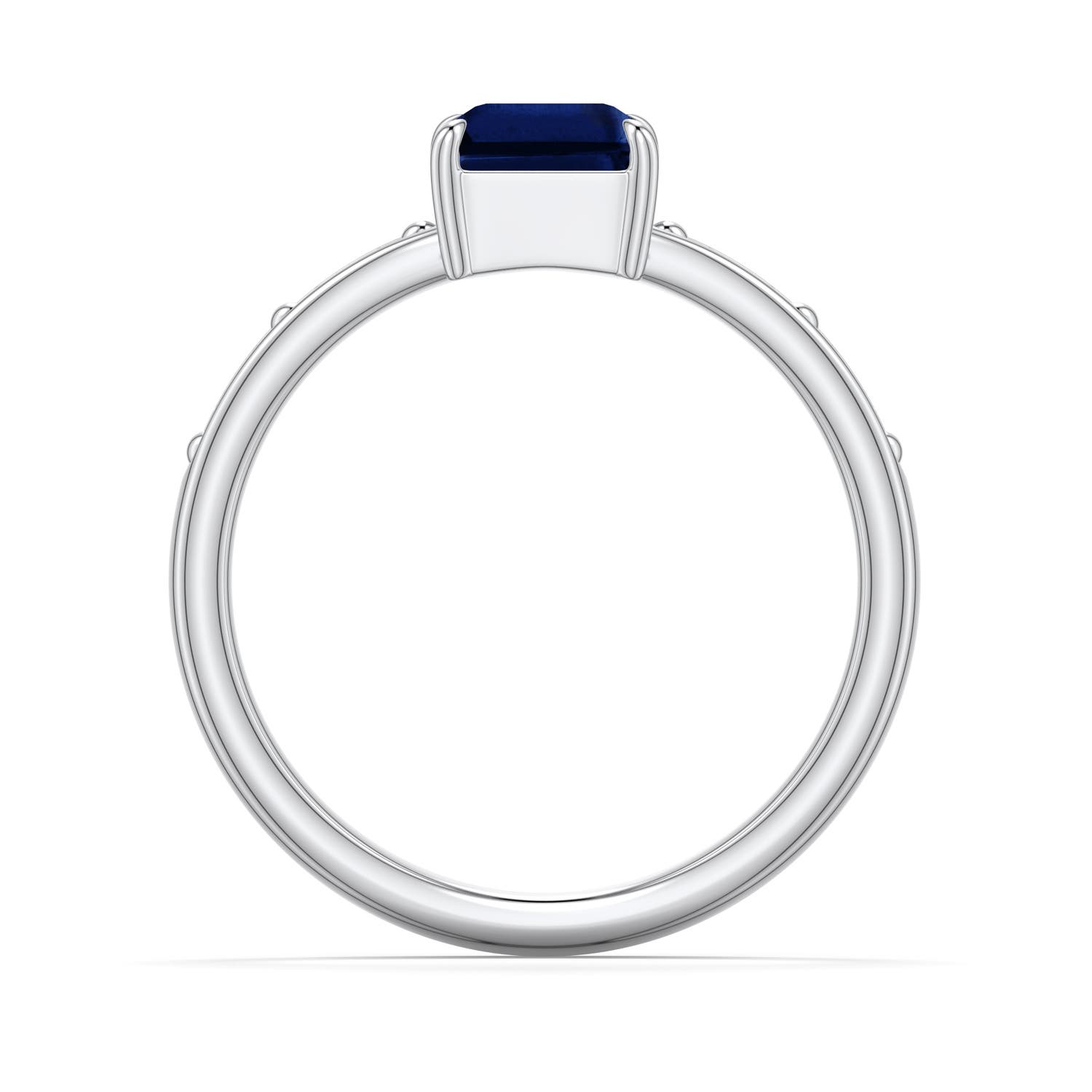 8x6mm AAA Emerald-Cut Blue Sapphire Engagement Ring with Baguette Accents in White Gold - side 1