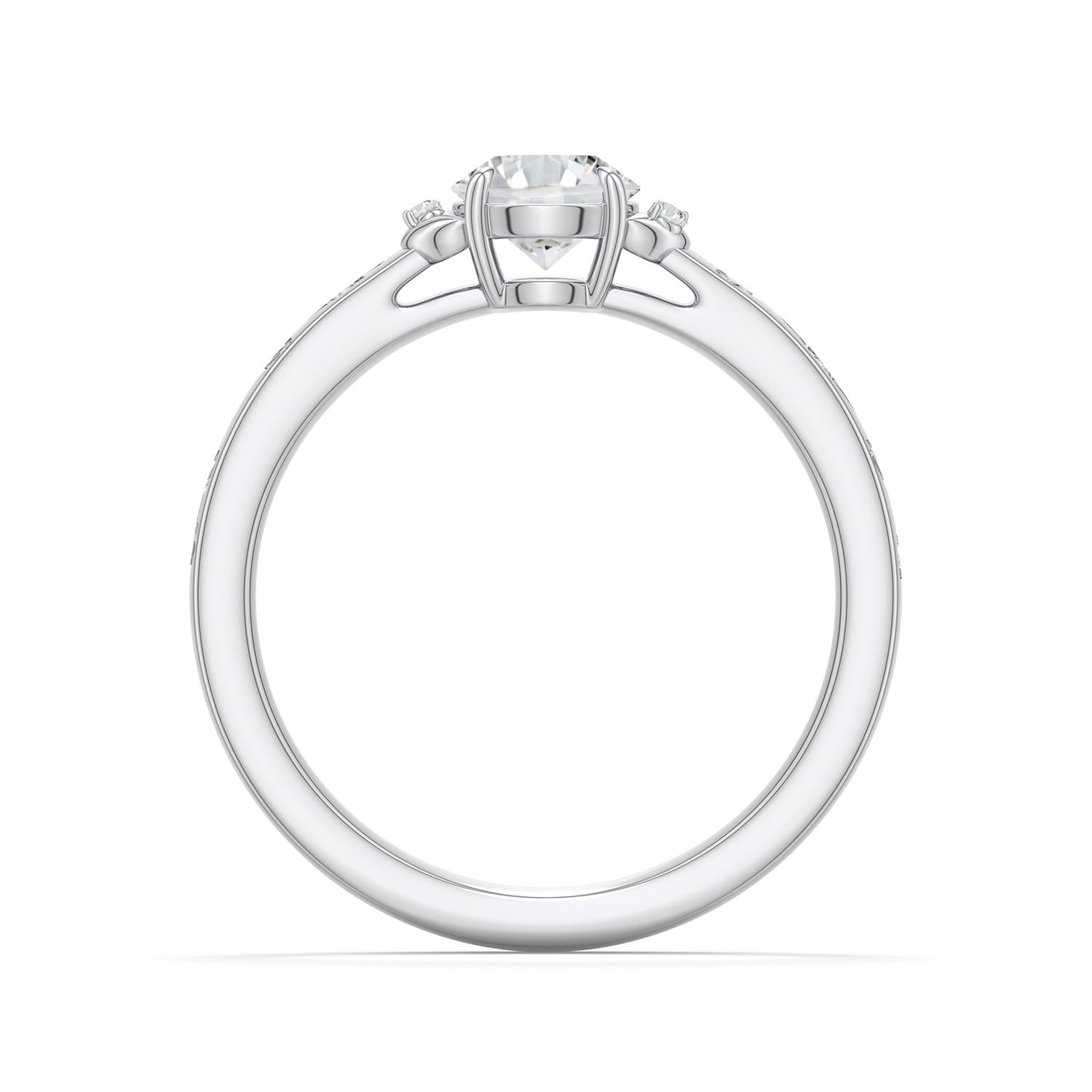 5.5mm HSI2 Round Diamond Leaf Vine Engagement Ring in 18K White Gold - side 1