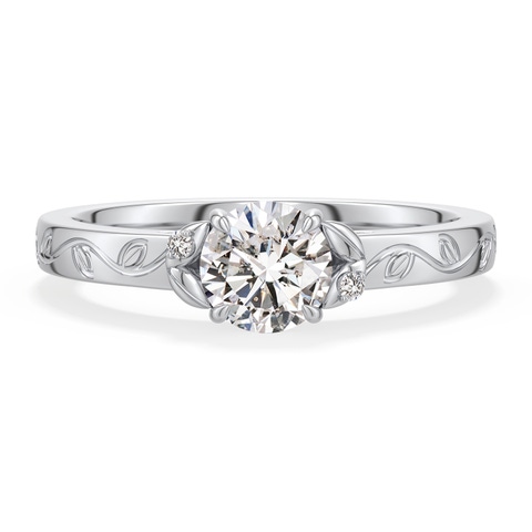 5.5mm IJI1I2 Round Diamond Leaf Vine Engagement Ring in 18K White Gold - main