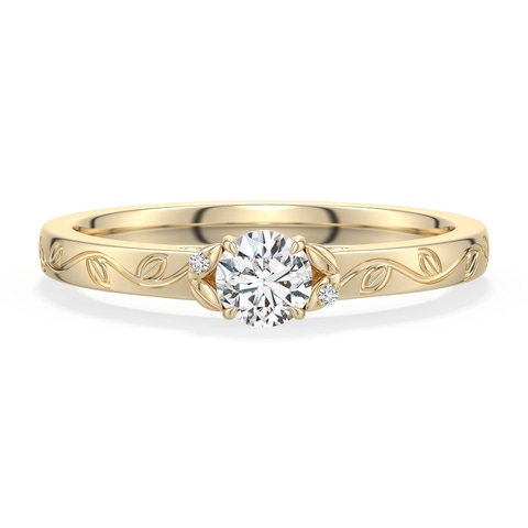 4mm HSI2 Round Diamond Leaf Vine Engagement Ring in Yellow Gold - main