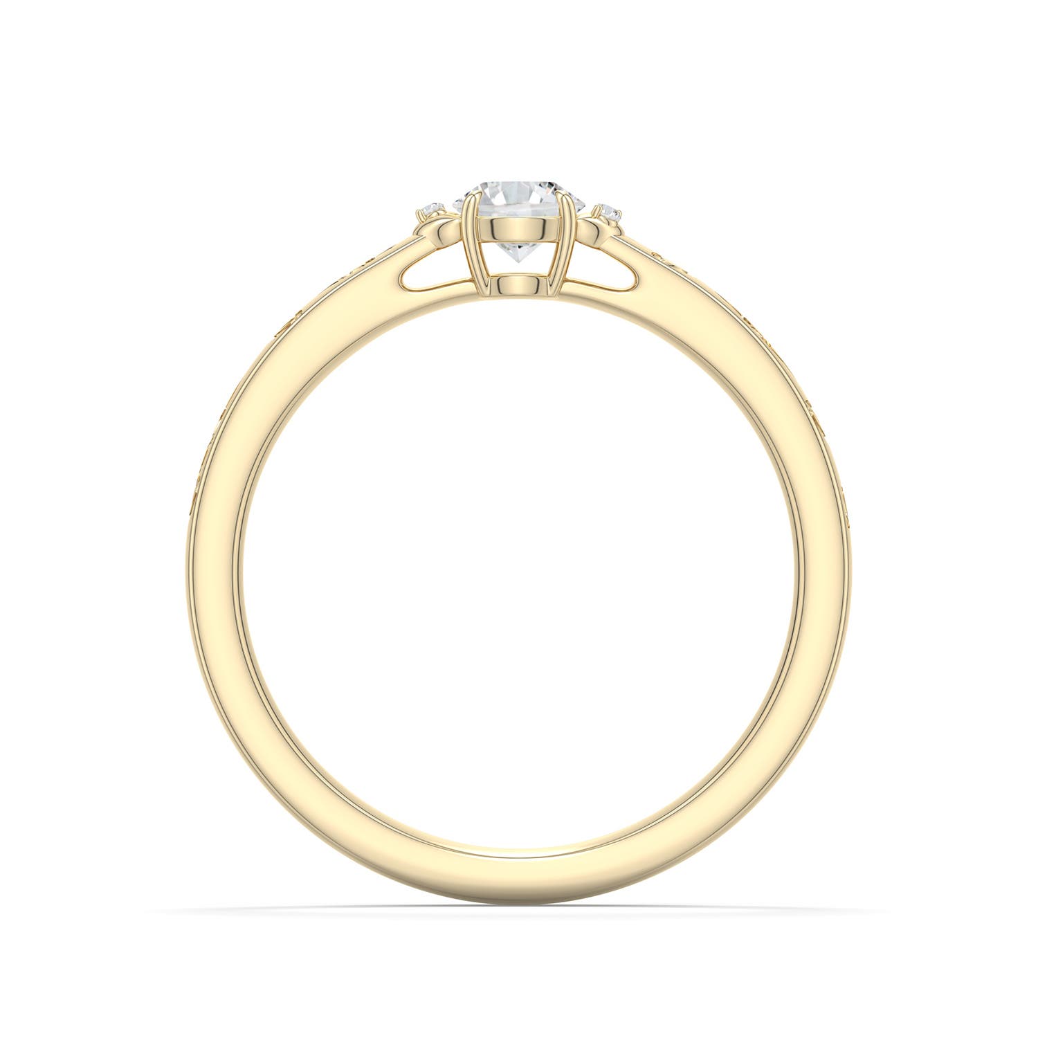 4mm HSI2 Round Diamond Leaf Vine Engagement Ring in Yellow Gold - side 1