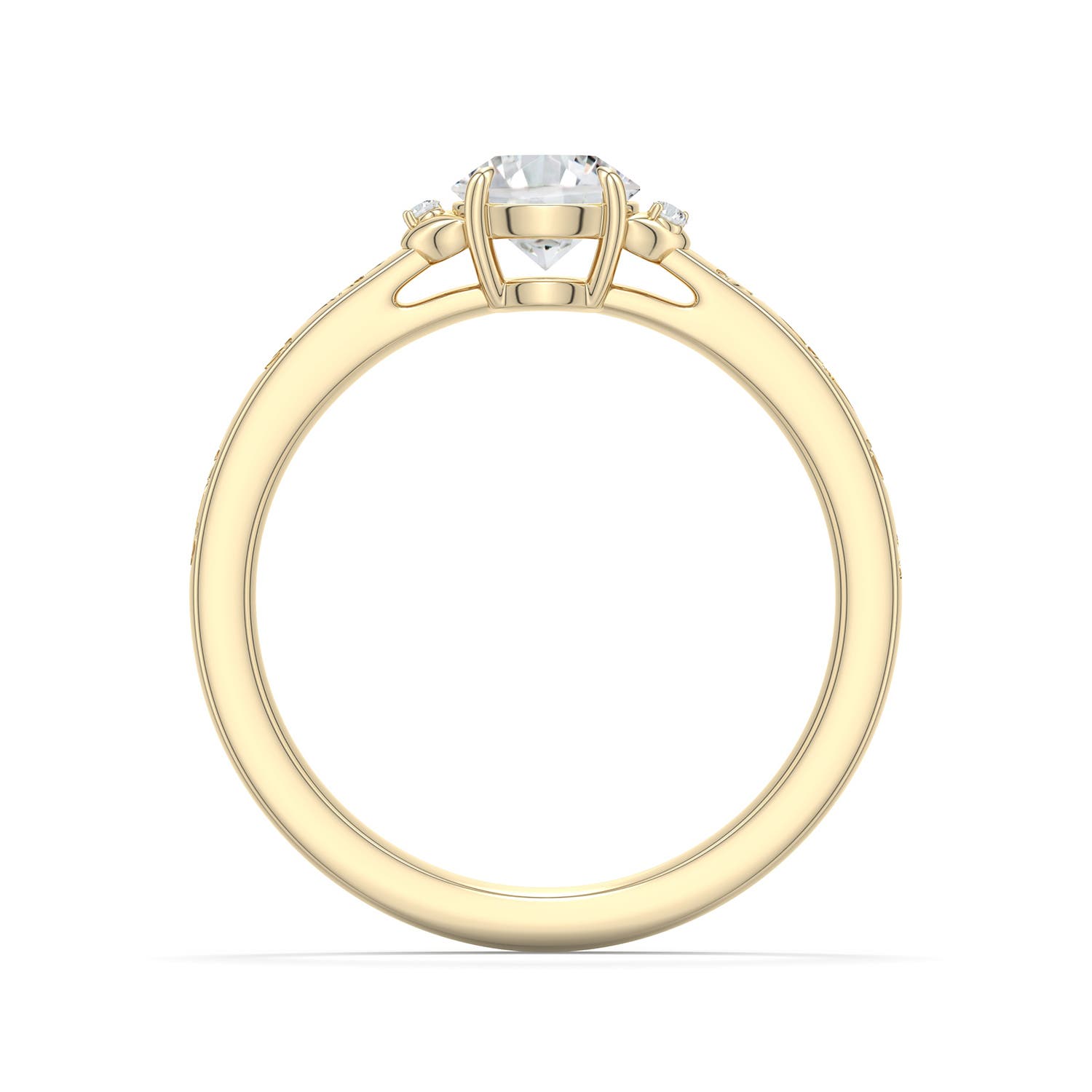 5.5mm HSI2 Round Diamond Leaf Vine Engagement Ring in Yellow Gold - side 1 - side 2