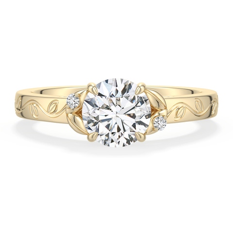6.5mm HSI2 Round Diamond Leaf Vine Engagement Ring in Yellow Gold - main