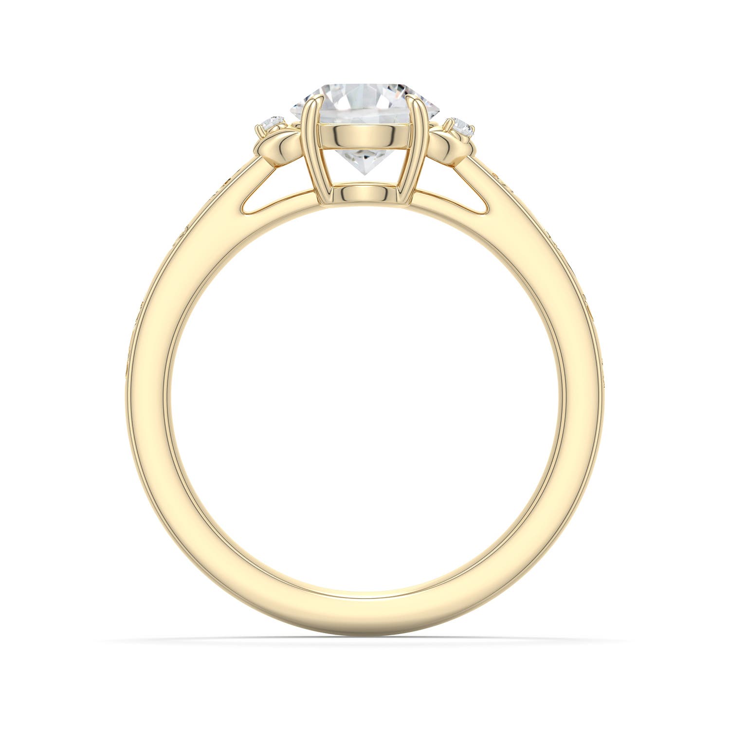 6.5mm HSI2 Round Diamond Leaf Vine Engagement Ring in Yellow Gold - side 1