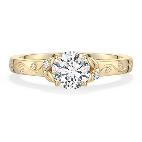 6mm HSI2 Round Diamond Leaf Vine Engagement Ring in Yellow Gold - main