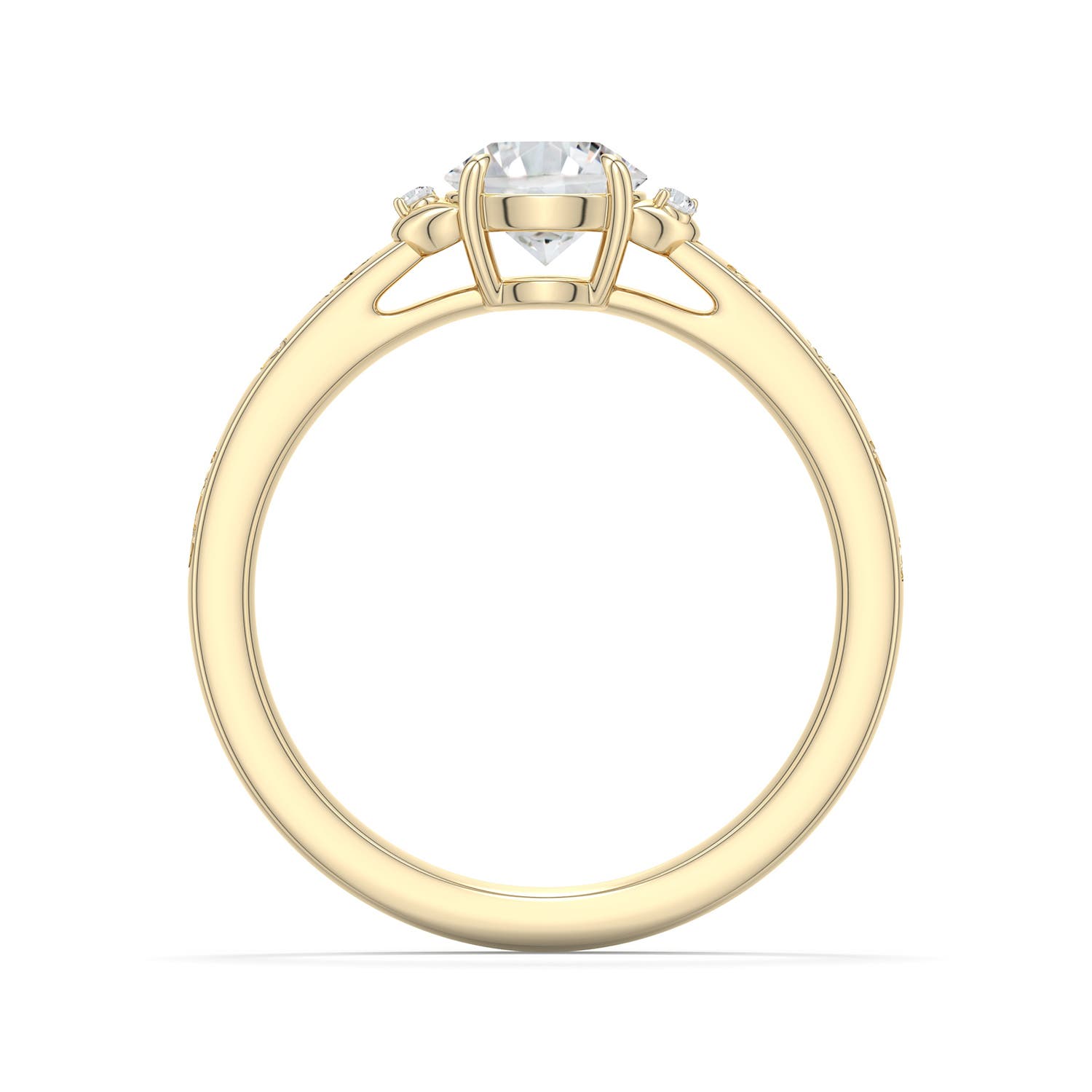6mm HSI2 Round Diamond Leaf Vine Engagement Ring in Yellow Gold - side 1