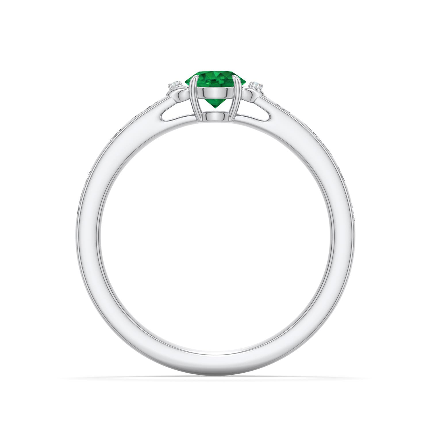 4.5mm AAA Round Emerald Leaf Vine Engagement Ring in White Gold - side 1