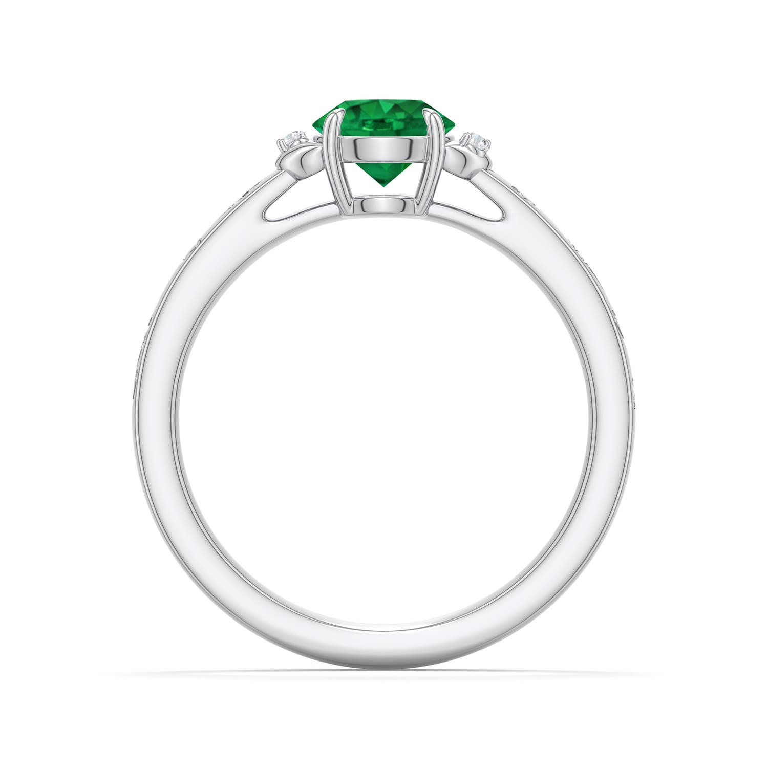 6mm AAA Round Emerald Leaf Vine Engagement Ring in White Gold - side 1