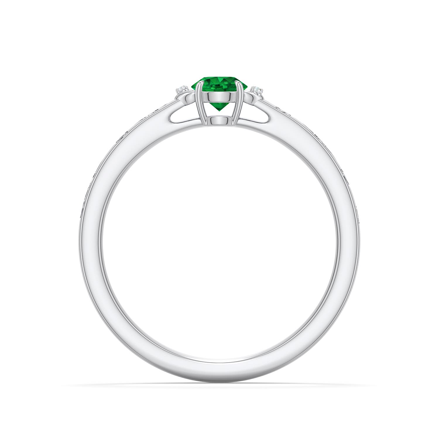 4mm AAAA Round Emerald Leaf Vine Engagement Ring in White Gold - side 1