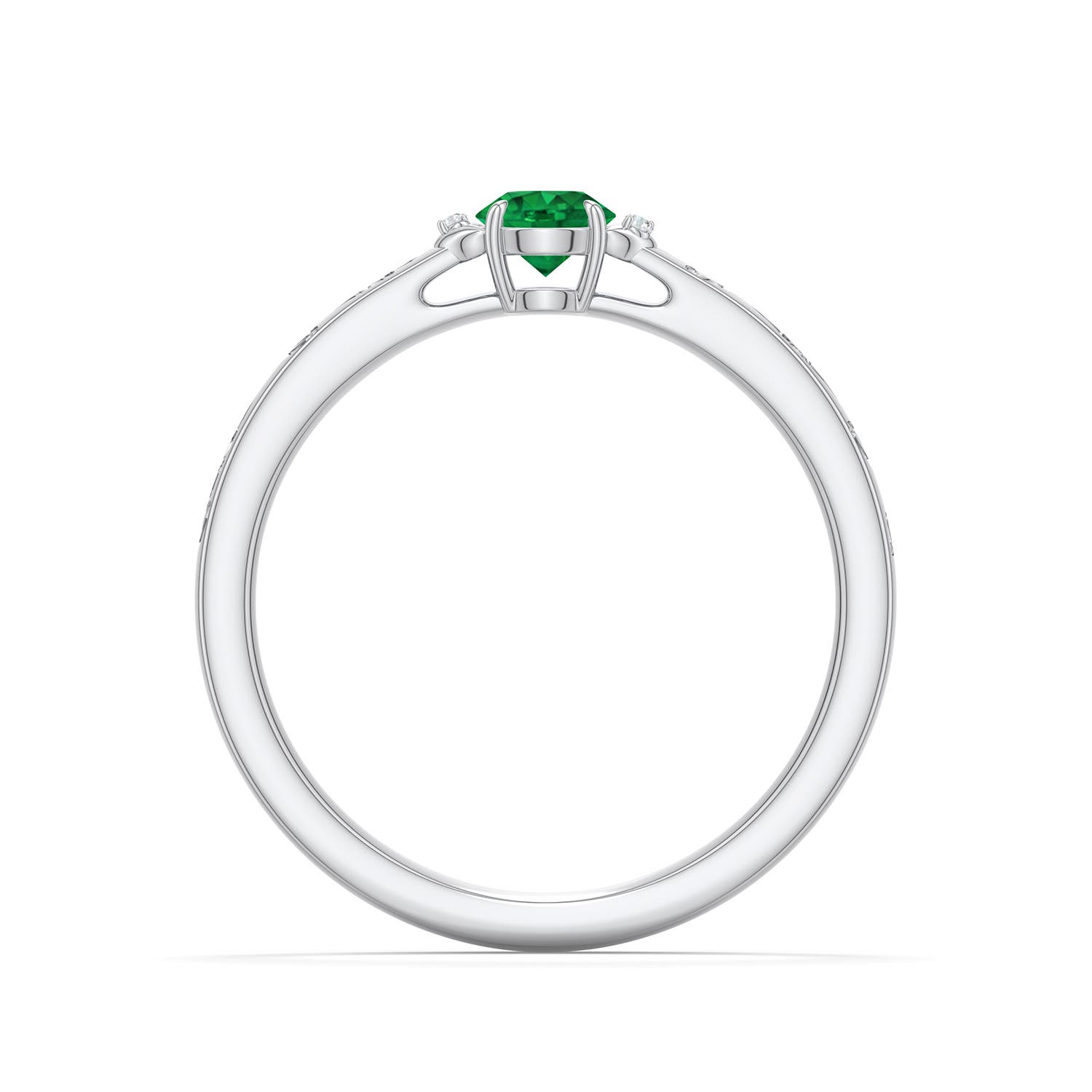 4mm AAA Round Emerald Leaf Vine Engagement Ring in 18K White Gold - side 1