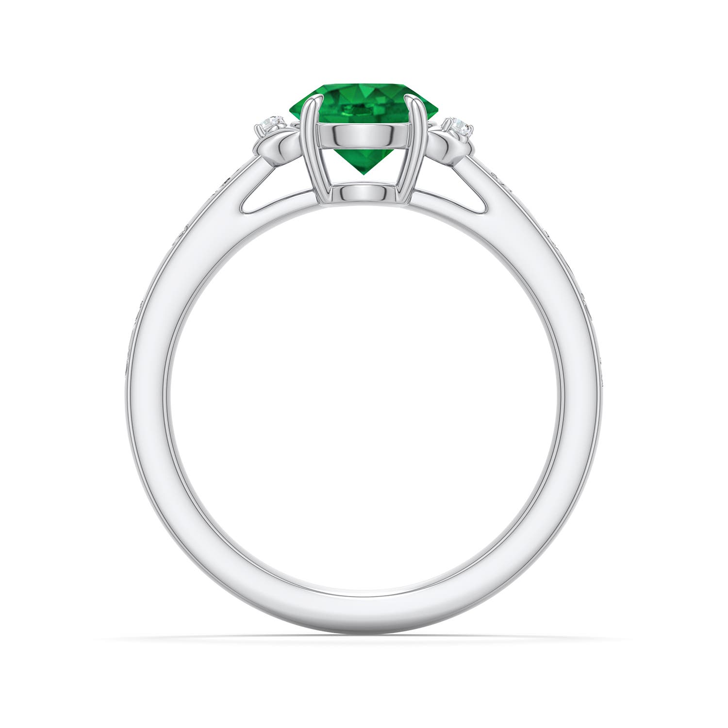 6.5mm AAA Round Emerald Leaf Vine Engagement Ring in 18K White Gold - side 1