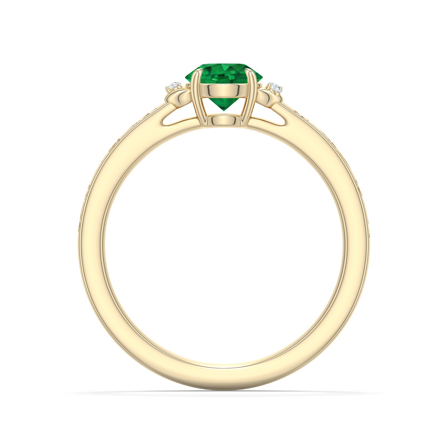 5.5mm AAA Round Emerald Leaf Vine Engagement Ring in Yellow Gold - side 1 - side 2