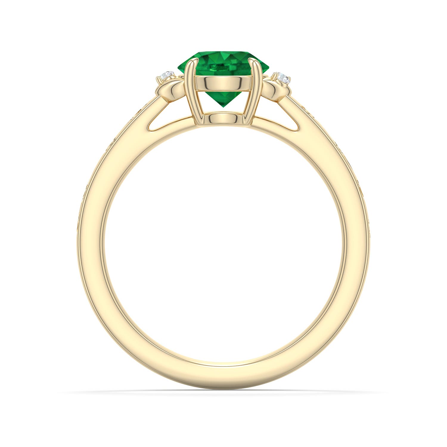 6.5mm AAA Round Emerald Leaf Vine Engagement Ring in Yellow Gold - side 1