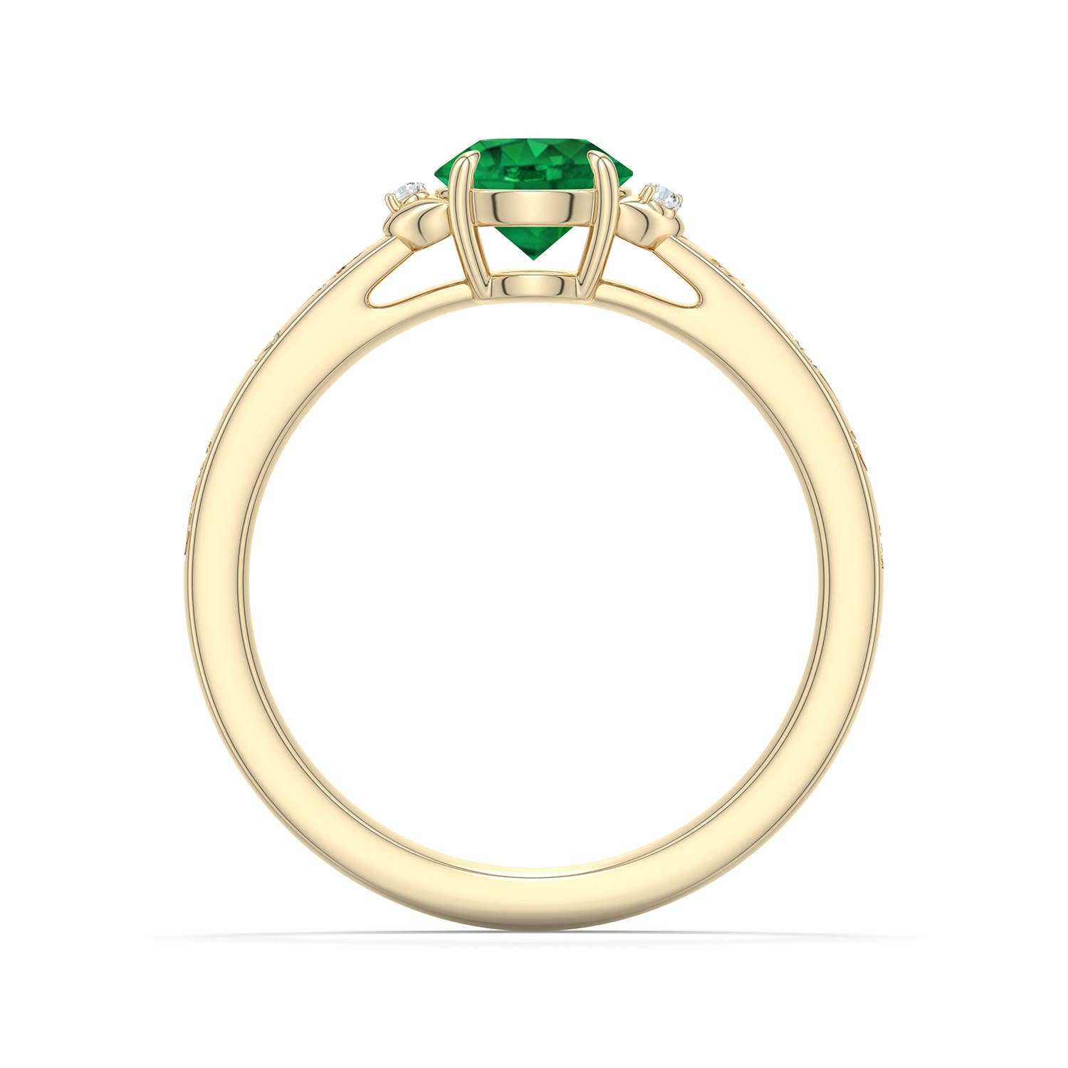 6mm AAA Round Emerald Leaf Vine Engagement Ring in Yellow Gold - side 1