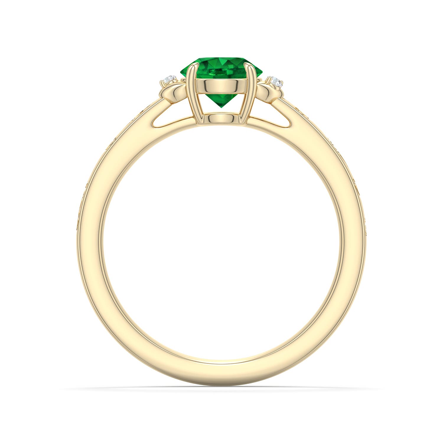 6mm AAAA Round Emerald Leaf Vine Engagement Ring in Yellow Gold - side 1