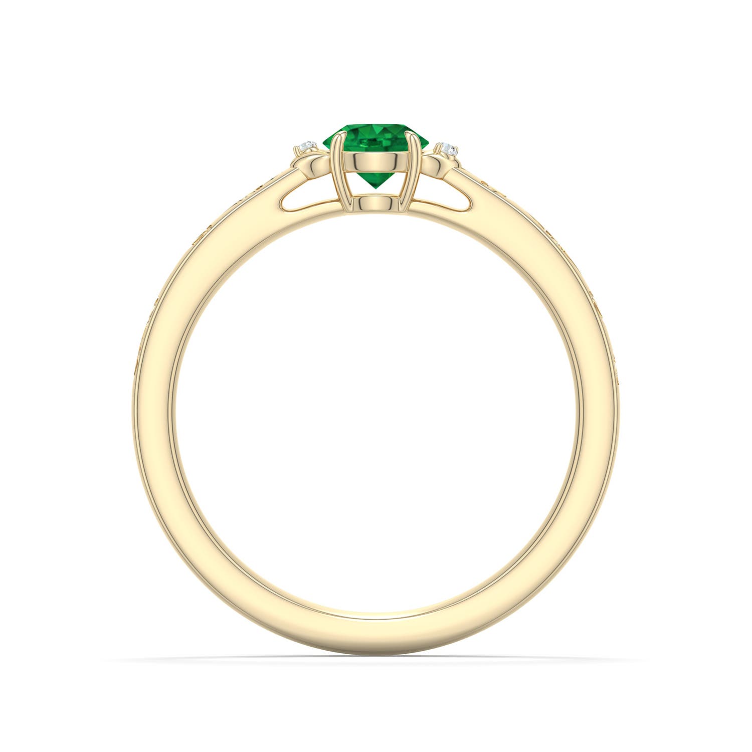 4.5mm AAA Round Emerald Leaf Vine Engagement Ring in 18K Yellow Gold - side 1