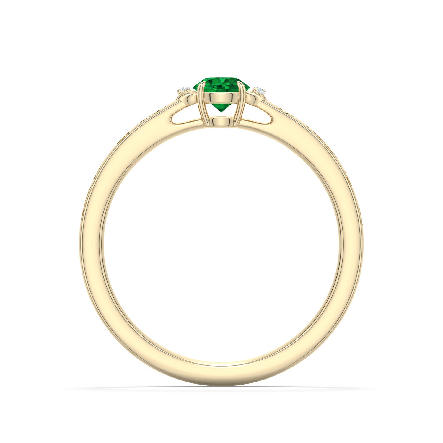 4mm AAAA Round Emerald Leaf Vine Engagement Ring in 18K Yellow Gold - side 1